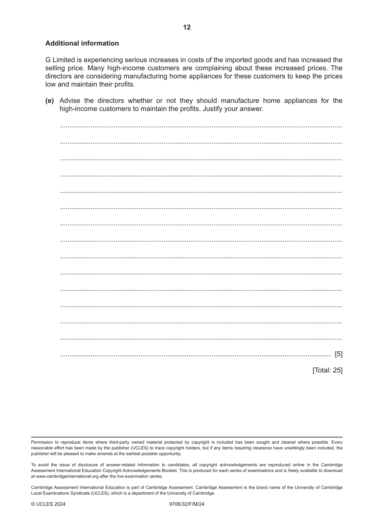 Cambridge A Level Accounting 9706 2024 Feb/March Paper 3 · Variant 2 question paper, page 12 of 12