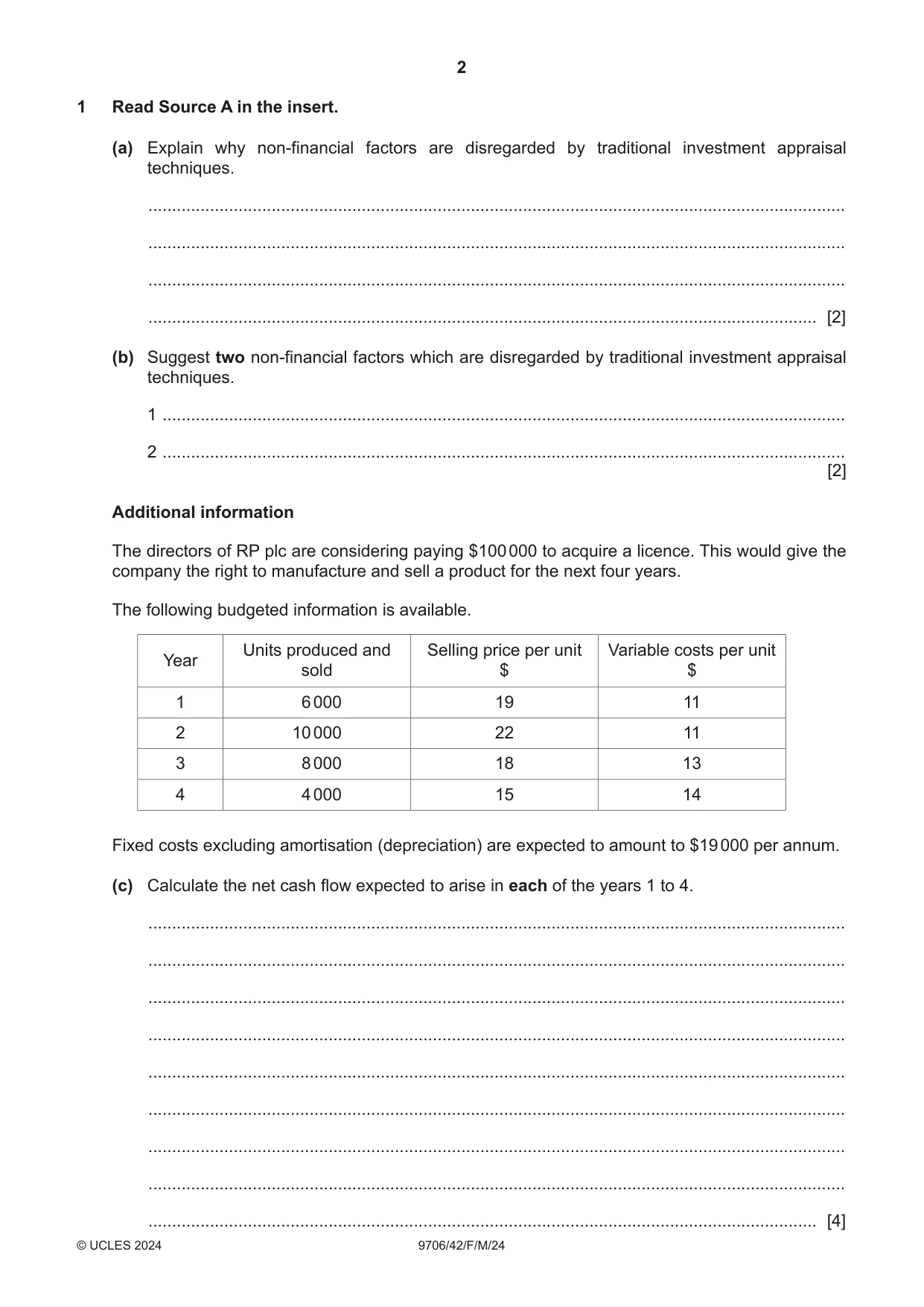 Cambridge A Level Accounting 9706 2024 Feb/March Paper 4 · Variant 2 question paper, page 2 of 8