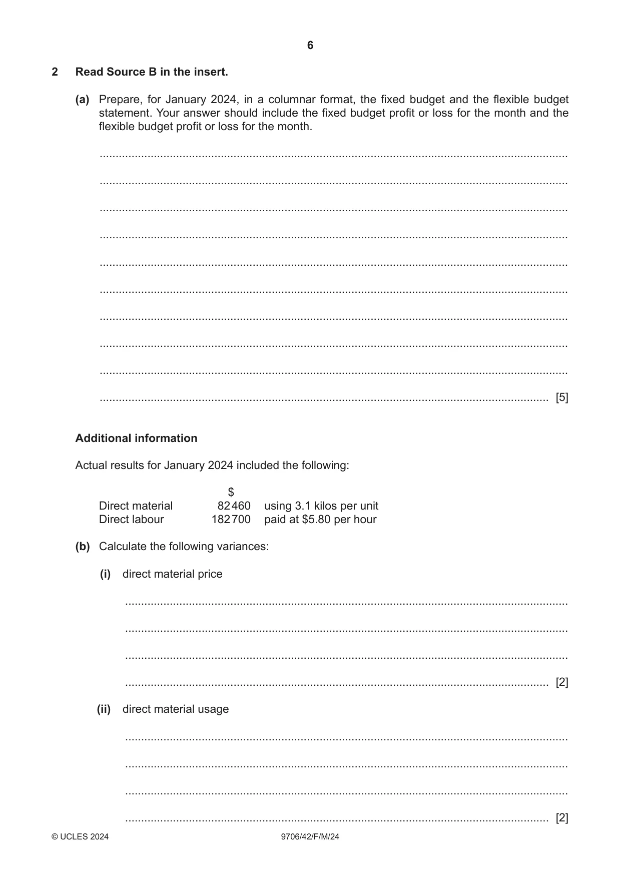 Cambridge A Level Accounting 9706 2024 Feb/March Paper 4 · Variant 2 question paper, page 6 of 8