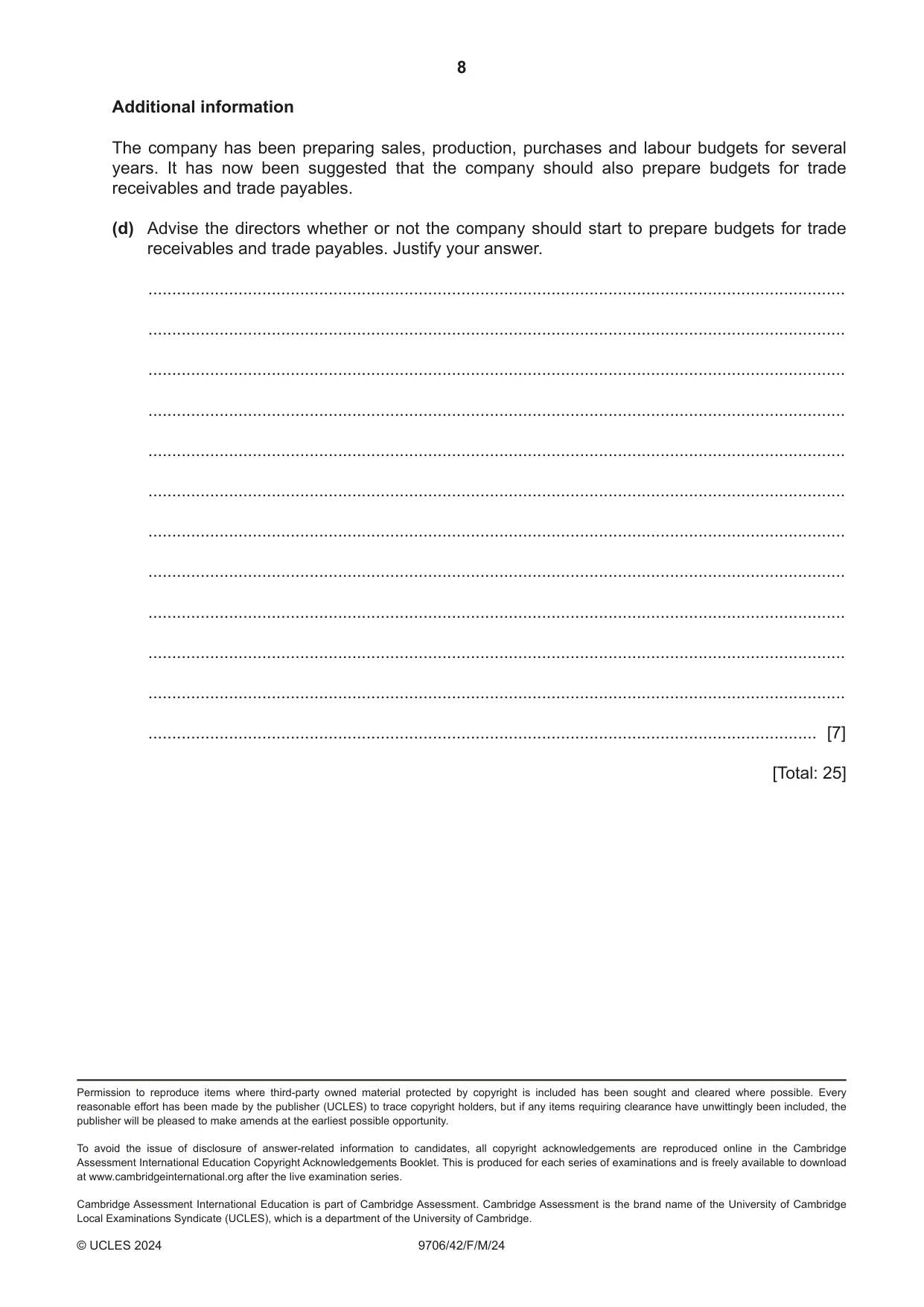 Cambridge A Level Accounting 9706 2024 Feb/March Paper 4 · Variant 2 question paper, page 8 of 8