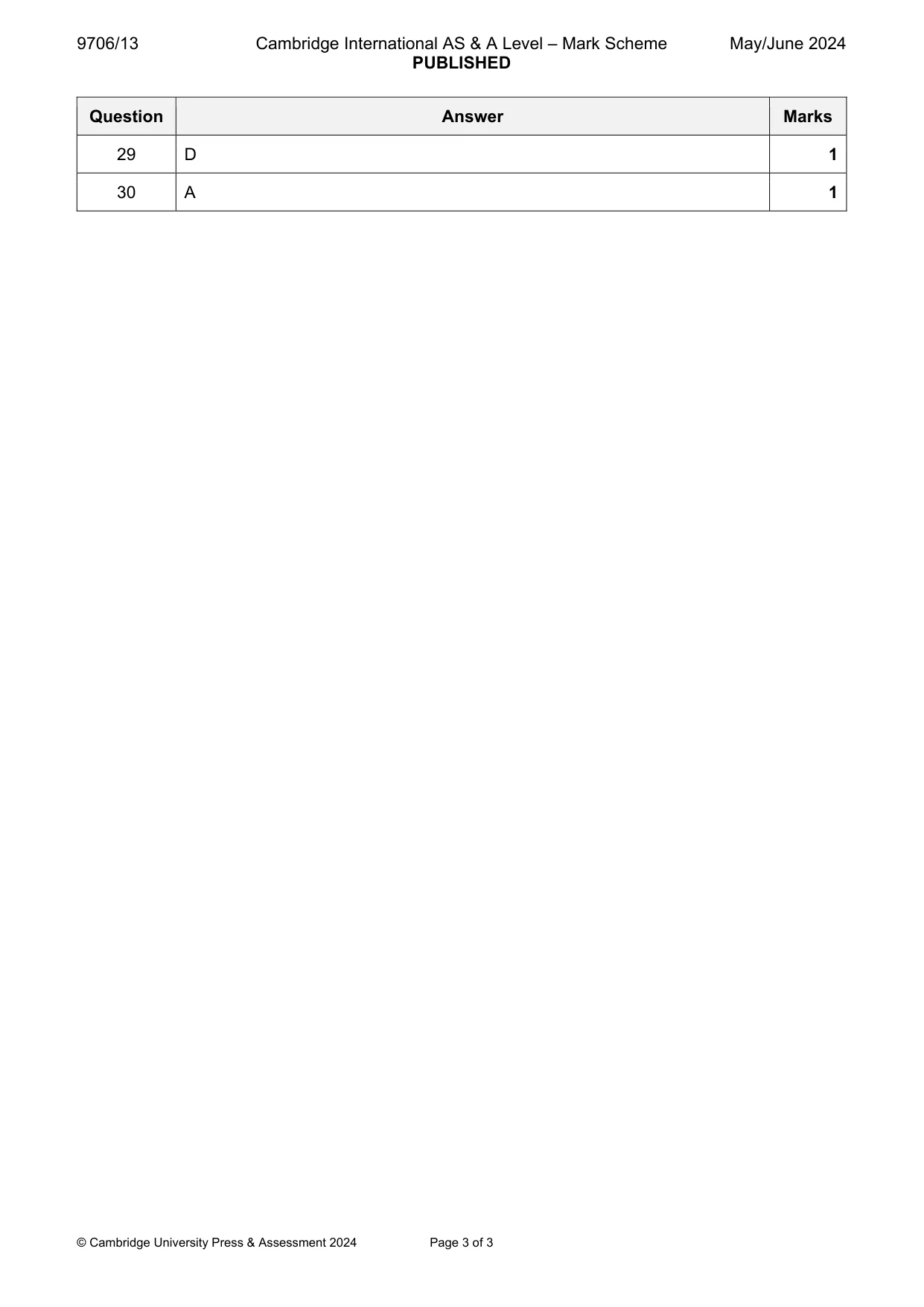 Mark scheme, page 3 of 3