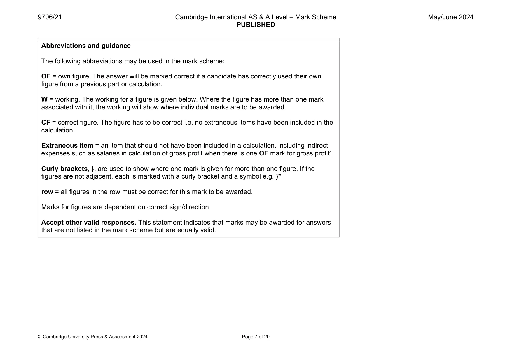 Mark scheme, page 7 of 20