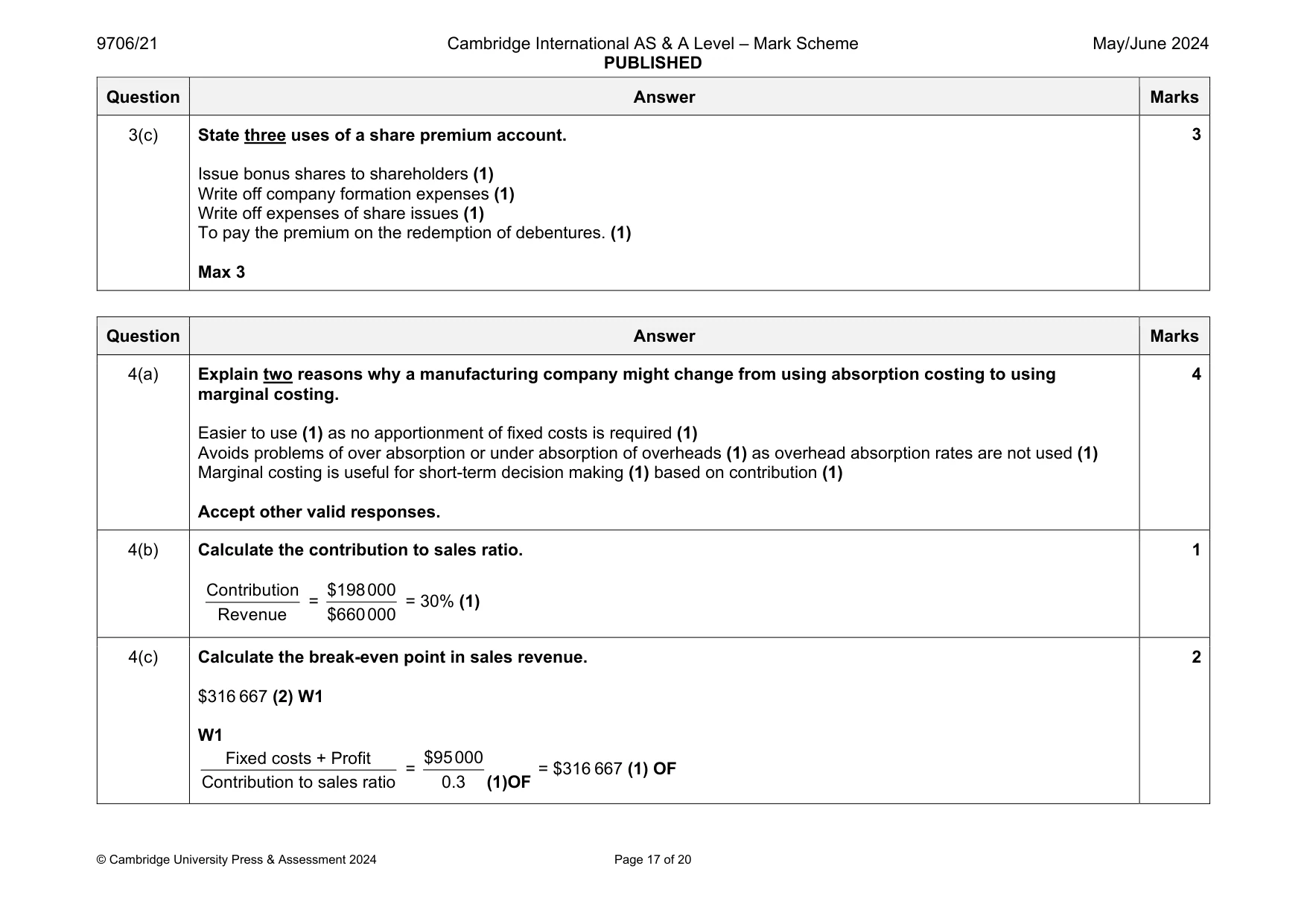 Mark scheme, page 17 of 20