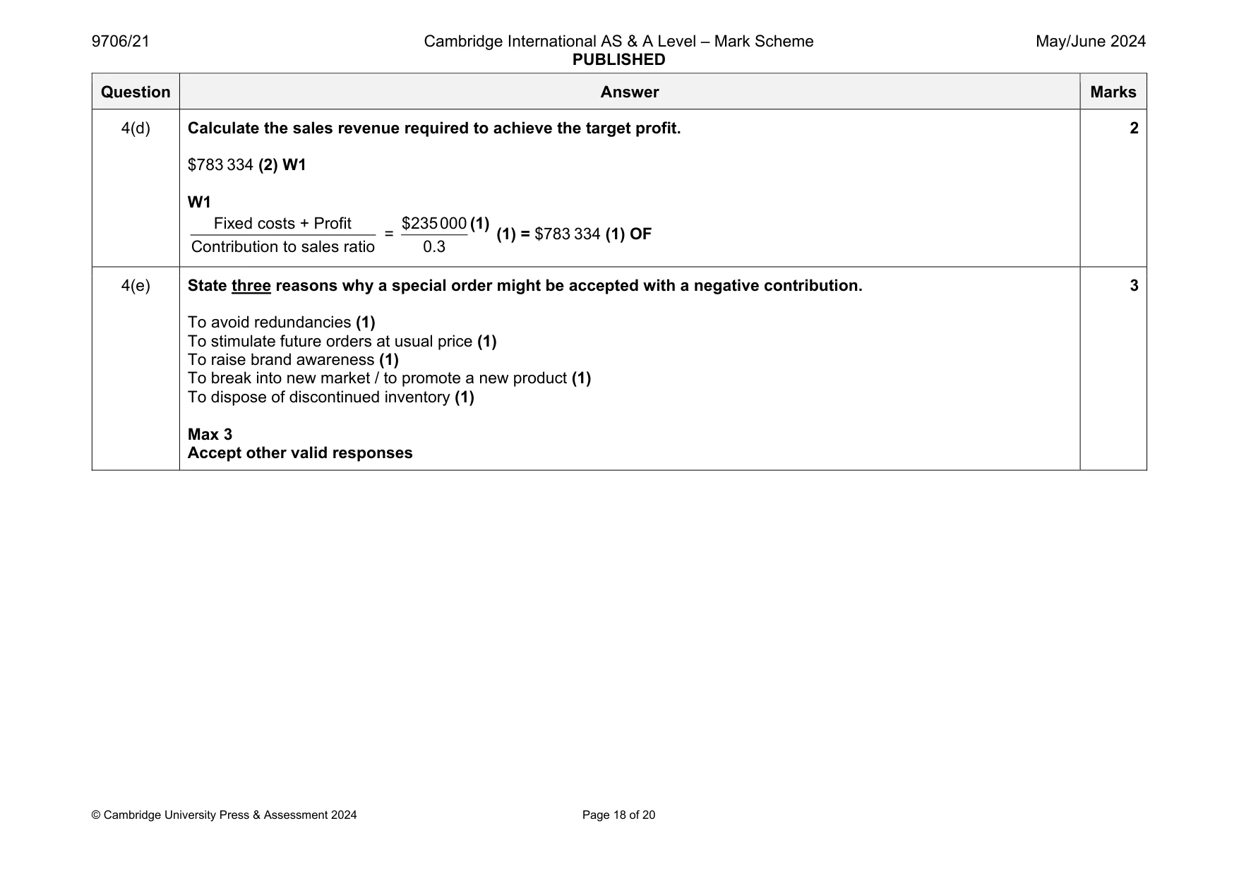 Mark scheme, page 18 of 20