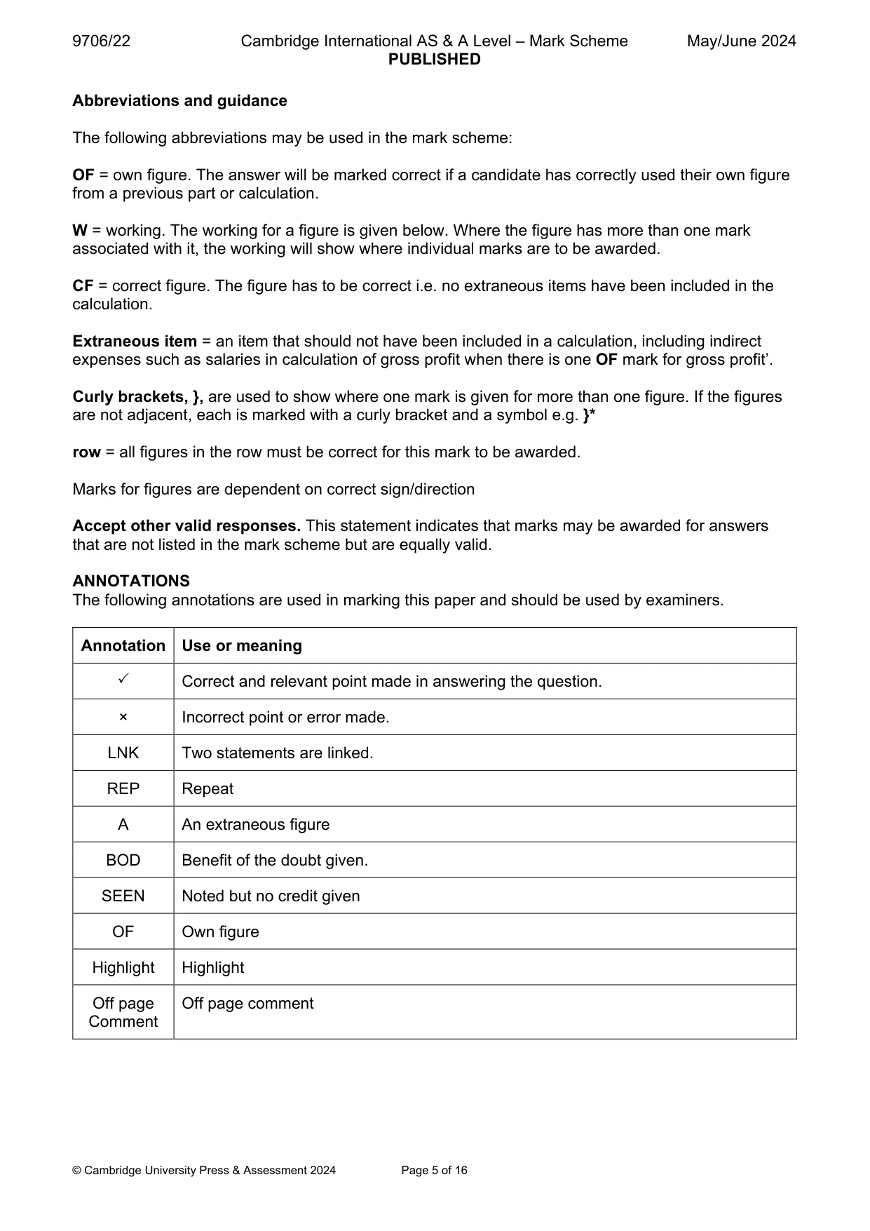 Mark scheme, page 5 of 16