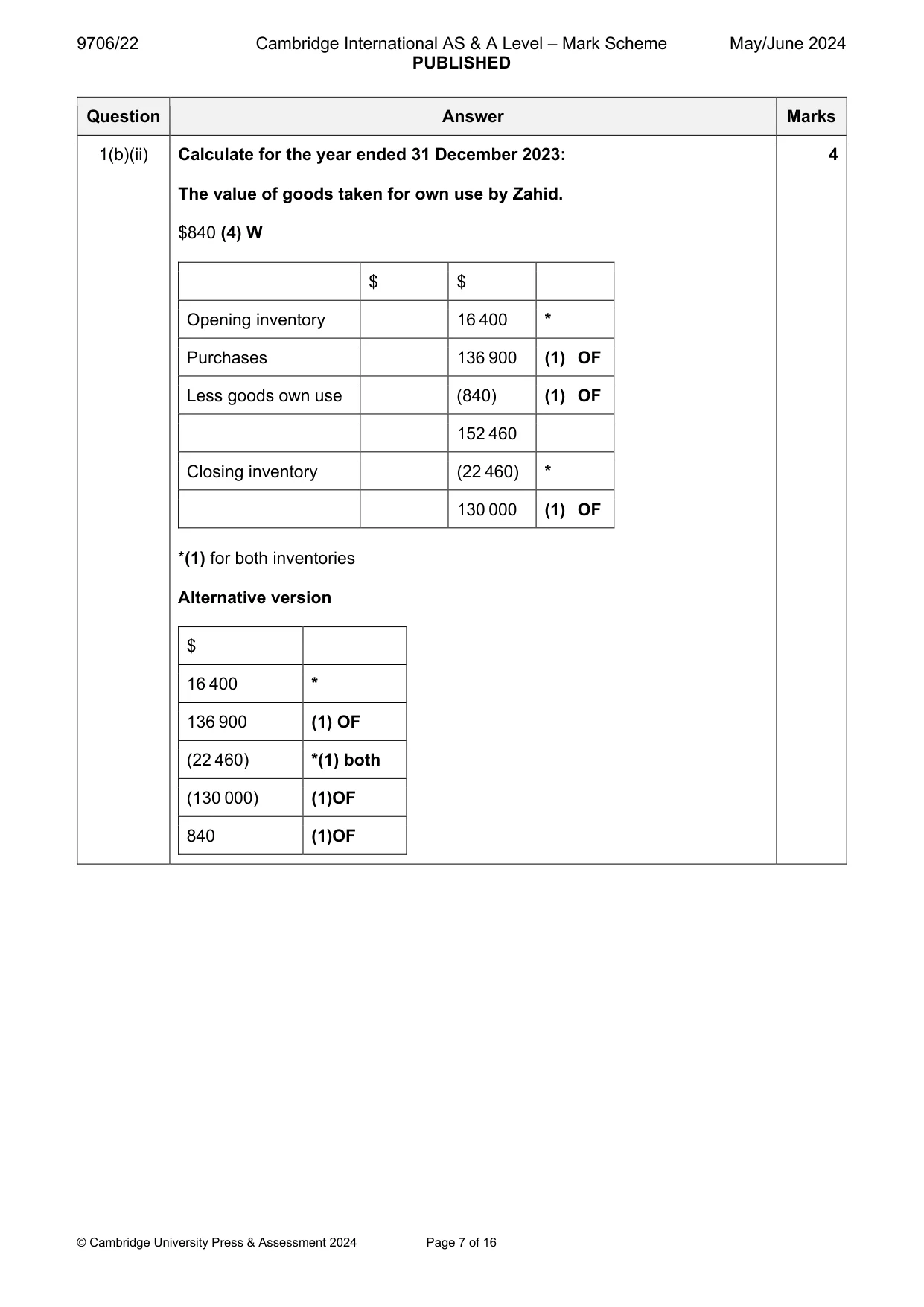 Mark scheme, page 7 of 16