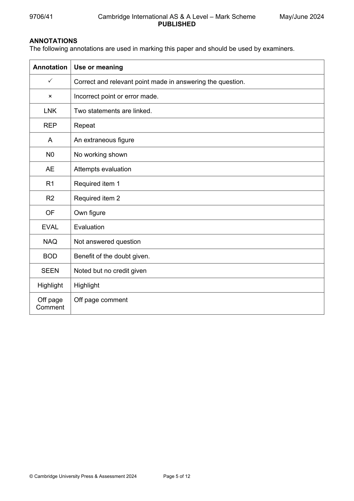 Mark scheme, page 5 of 12