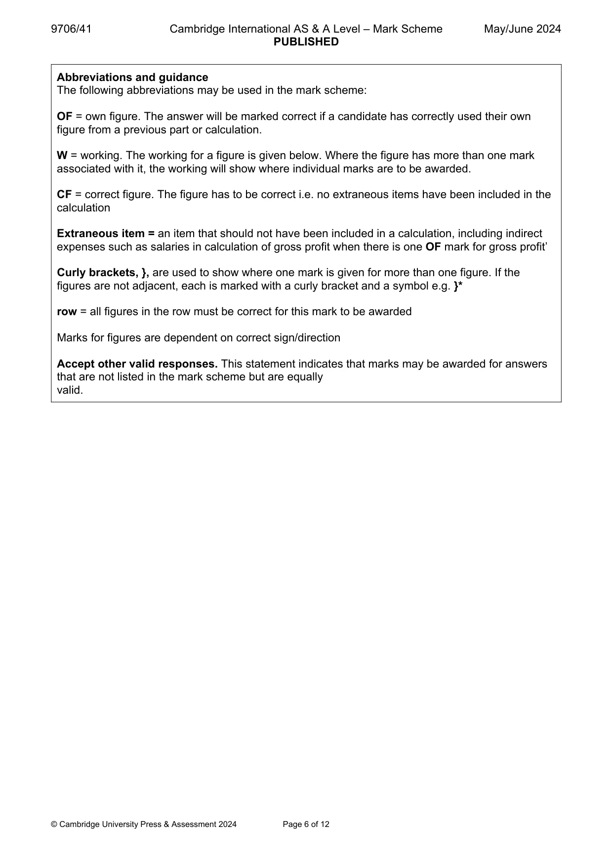 Mark scheme, page 6 of 12