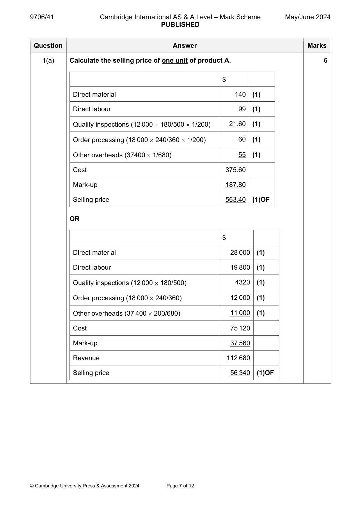Mark scheme, page 7 of 12