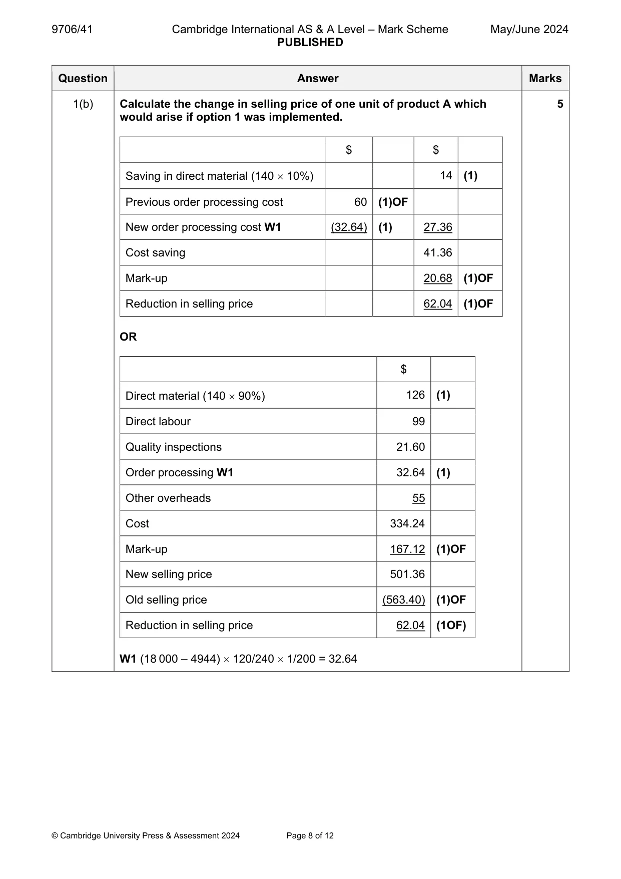 Mark scheme, page 8 of 12