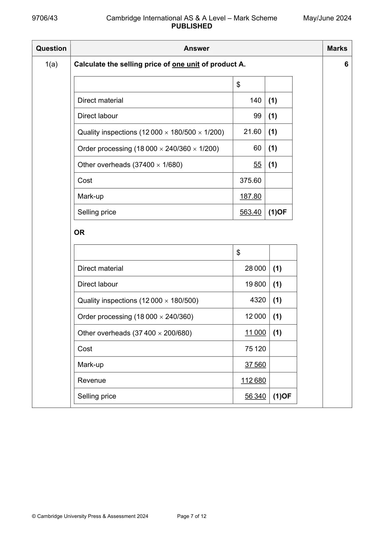 Mark scheme, page 7 of 12