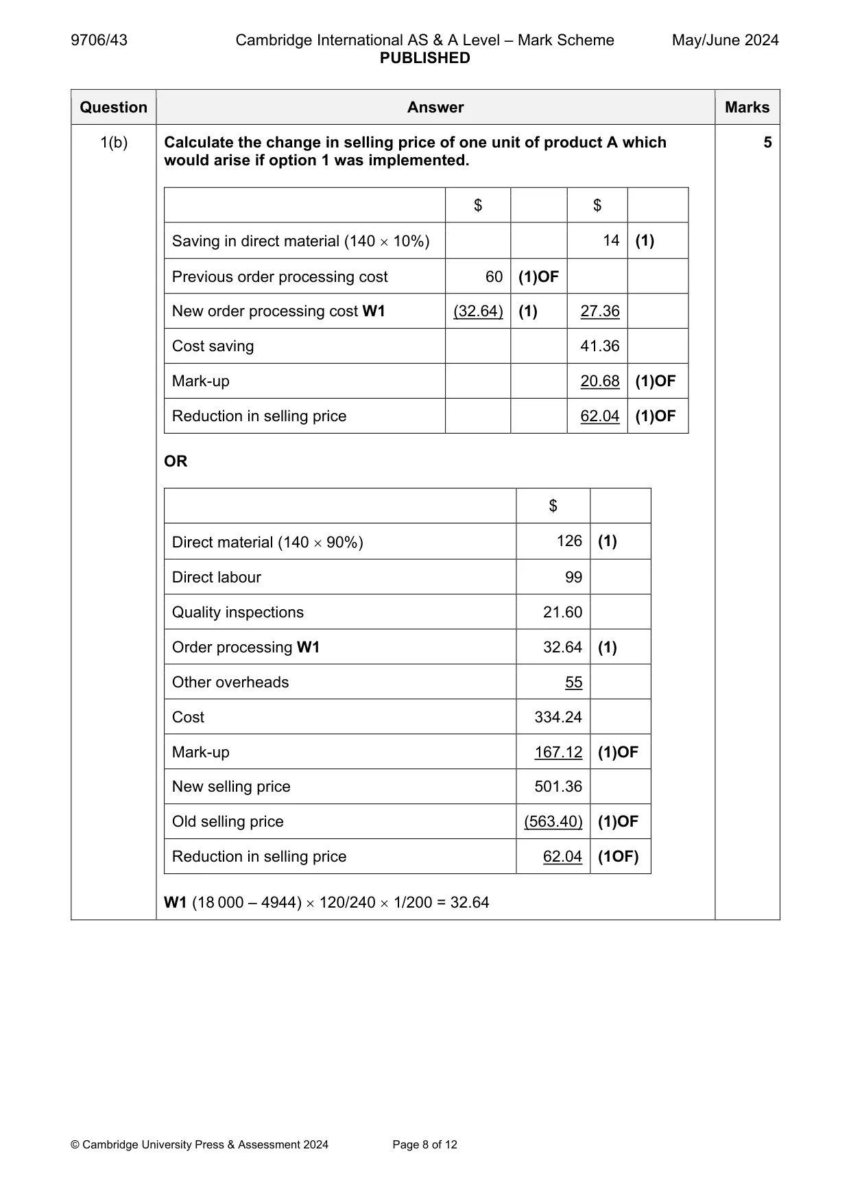 Mark scheme, page 8 of 12
