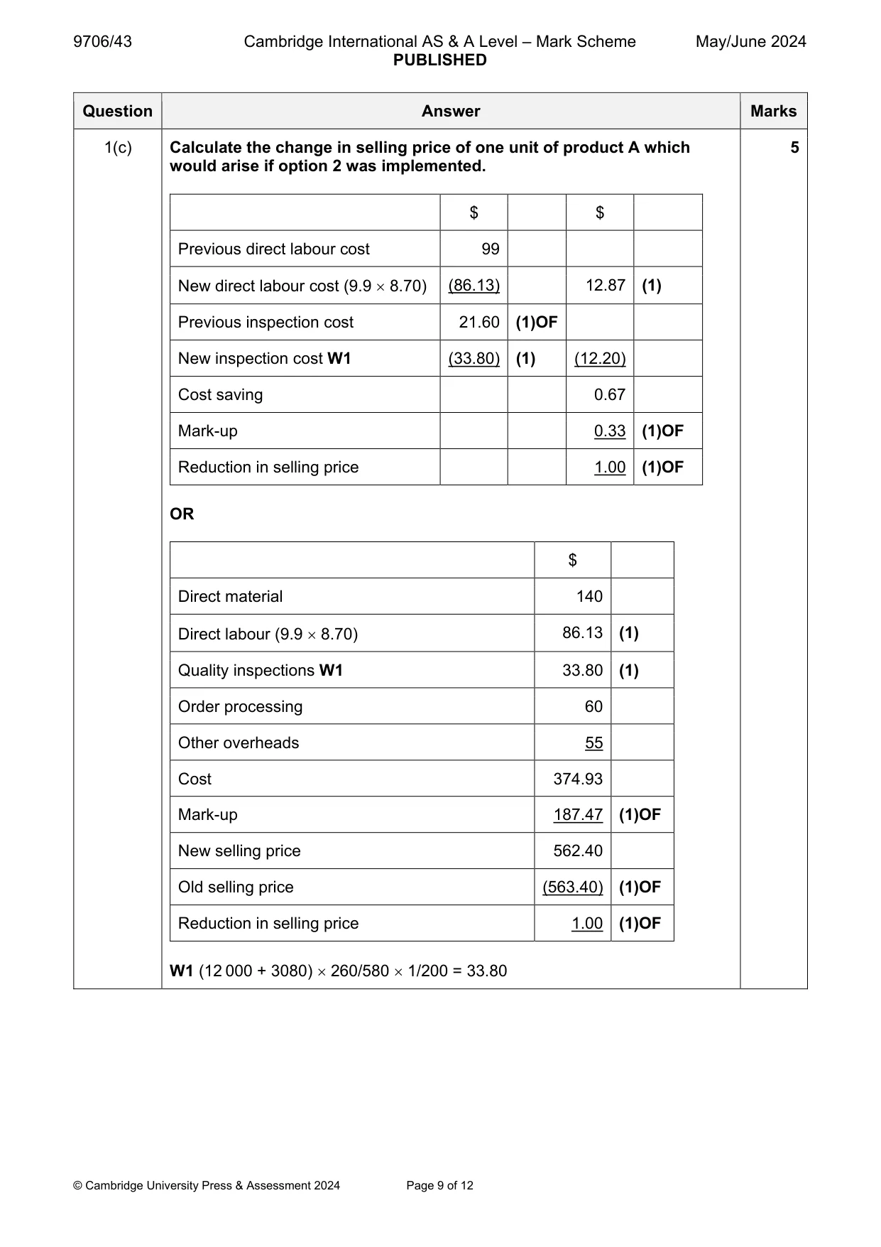 Mark scheme, page 9 of 12