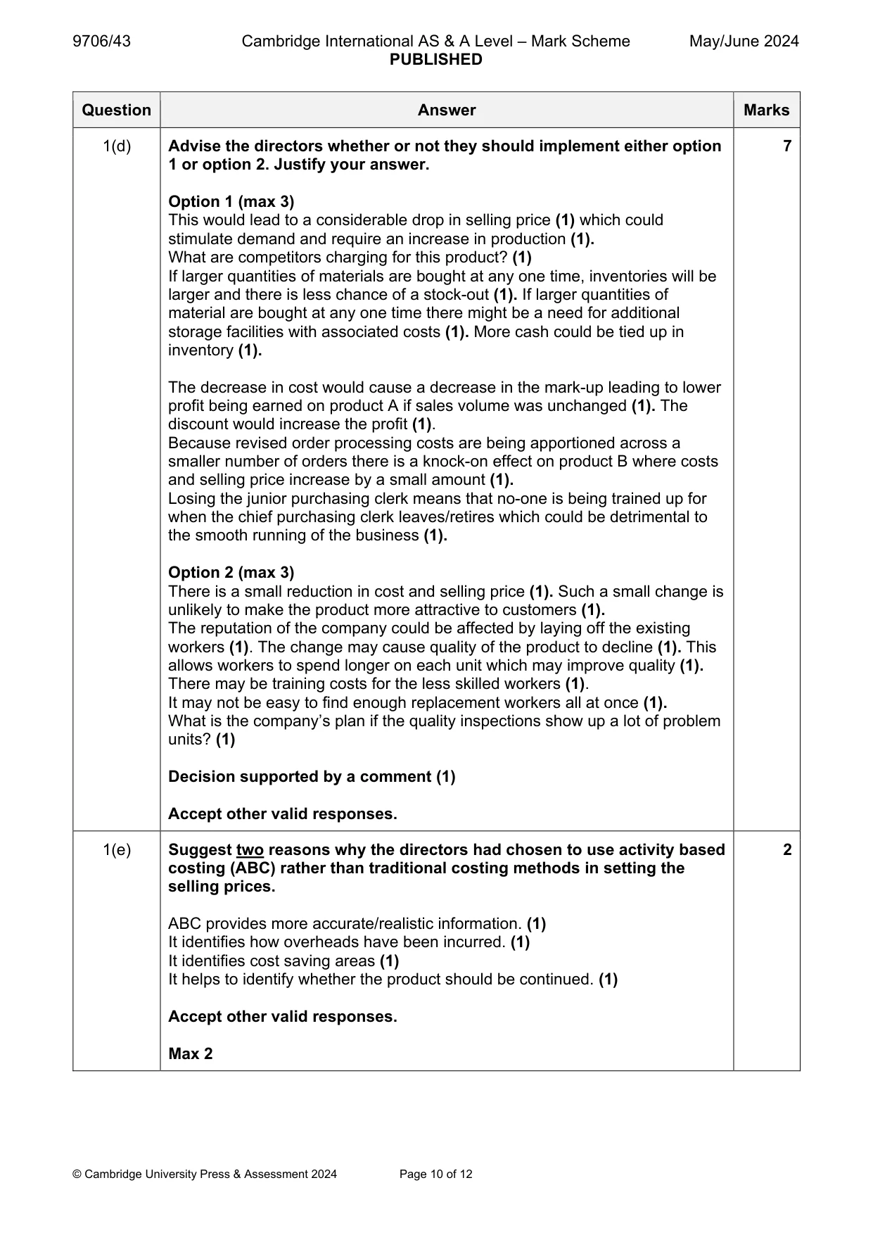 Mark scheme, page 10 of 12