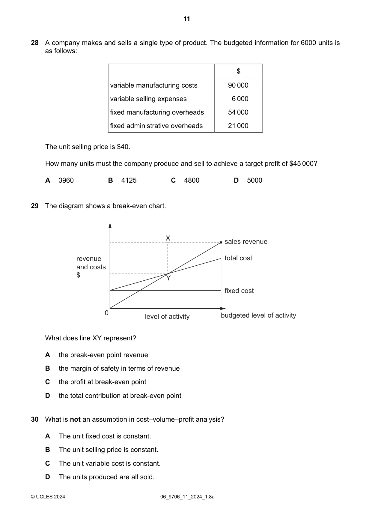 Cambridge A Level Accounting 9706 2024 May/June Paper 1 · Variant 1 question paper, page 11 of 12