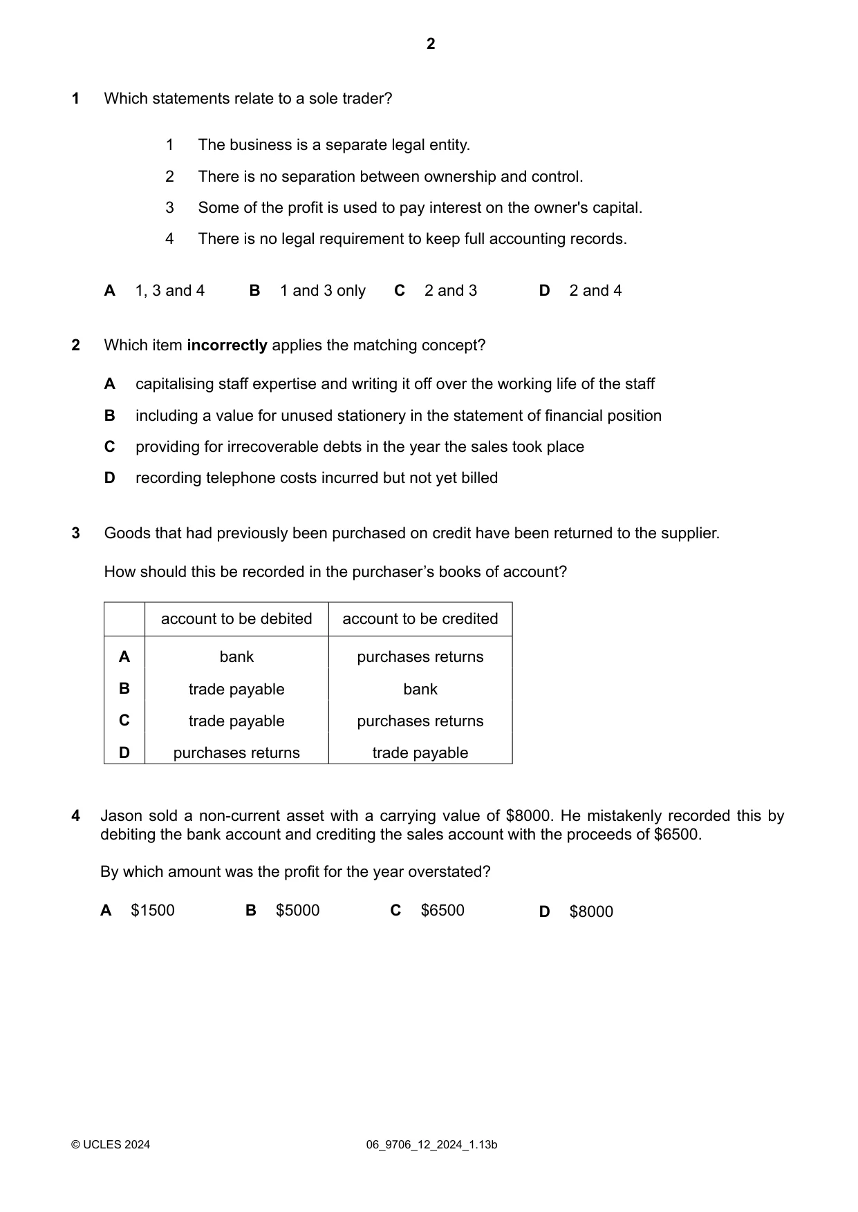 Cambridge A Level Accounting 9706 2024 May/June Paper 1 · Variant 2 question paper, page 2 of 12