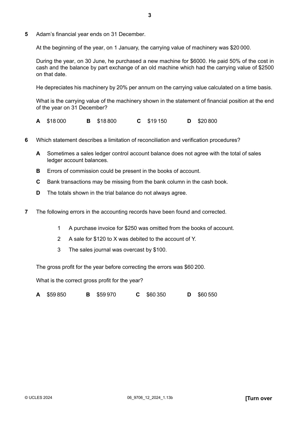 Cambridge A Level Accounting 9706 2024 May/June Paper 1 · Variant 2 question paper, page 3 of 12