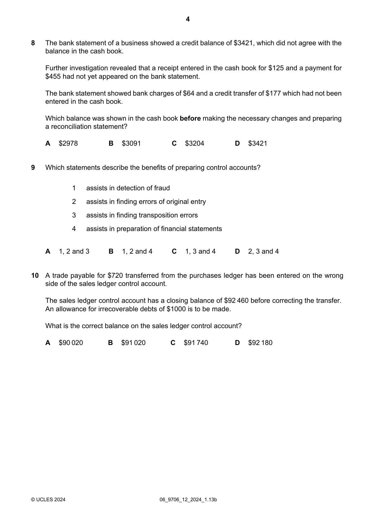 Cambridge A Level Accounting 9706 2024 May/June Paper 1 · Variant 2 question paper, page 4 of 12