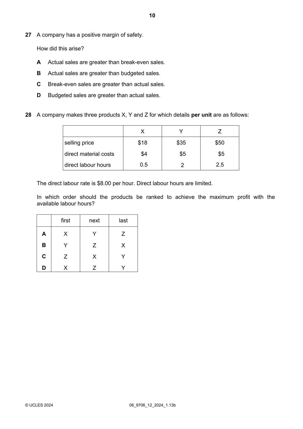 Cambridge A Level Accounting 9706 2024 May/June Paper 1 · Variant 2 question paper, page 10 of 12