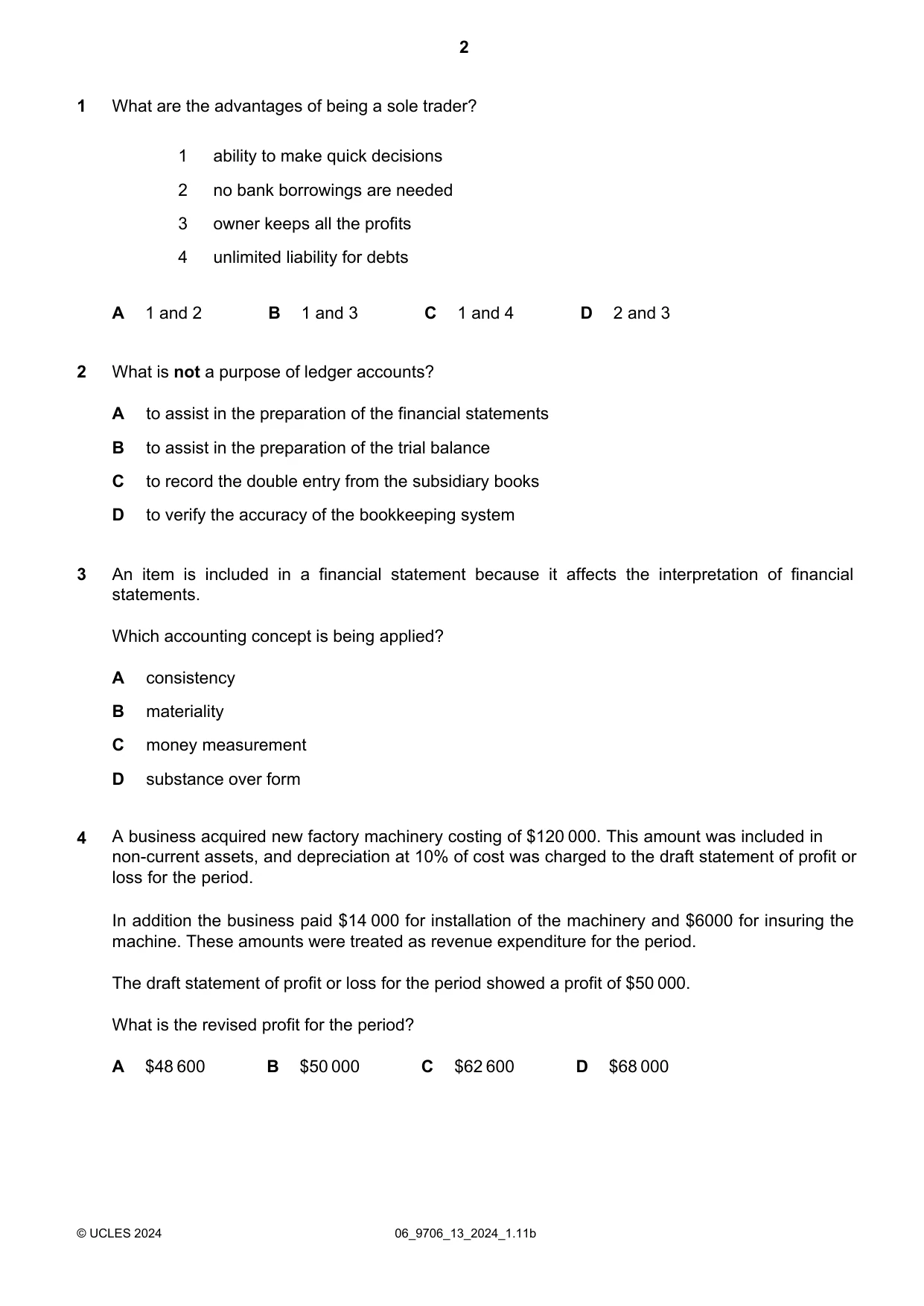 Cambridge A Level Accounting 9706 2024 May/June Paper 1 · Variant 3 question paper, page 2 of 12