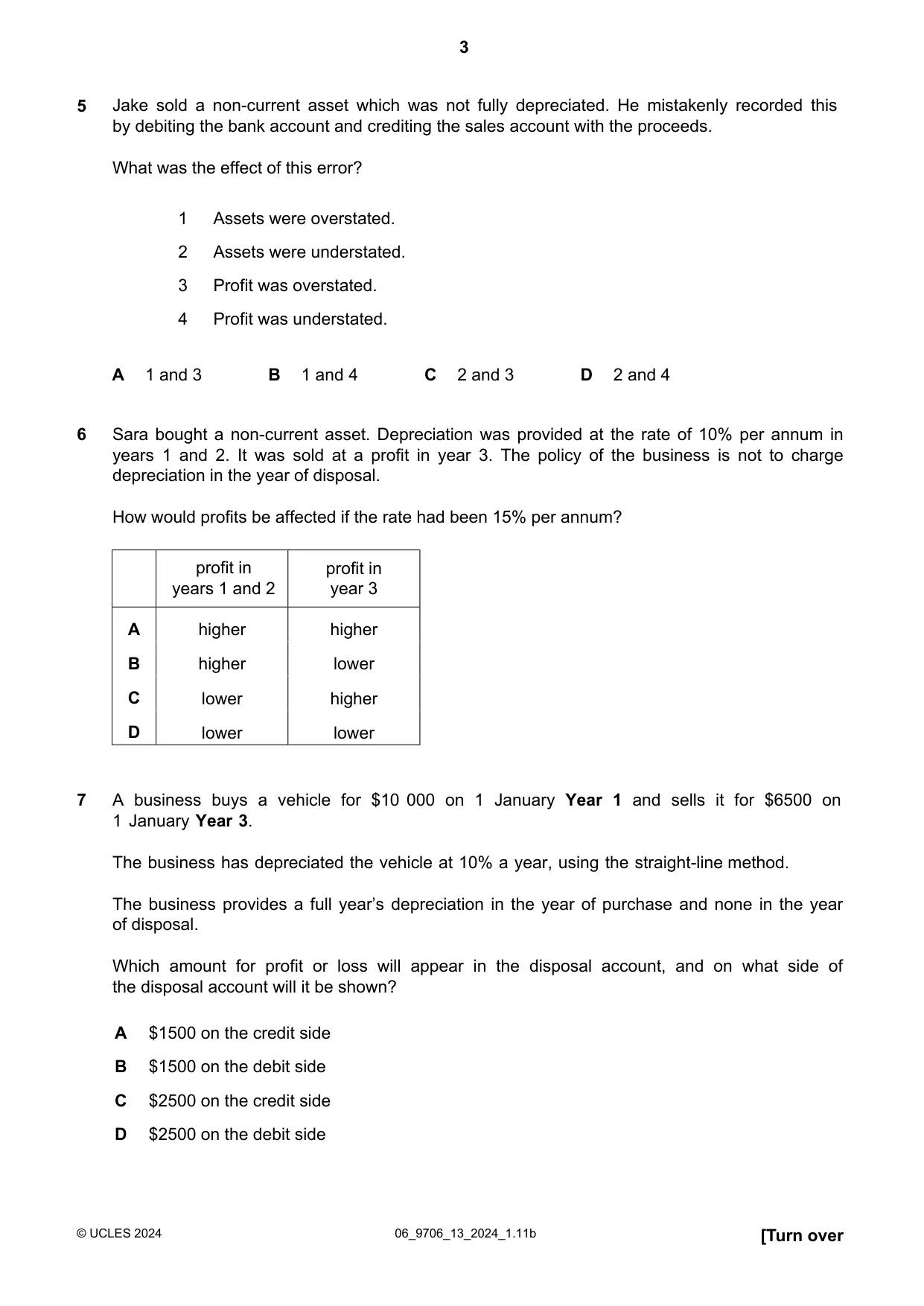 Cambridge A Level Accounting 9706 2024 May/June Paper 1 · Variant 3 question paper, page 3 of 12