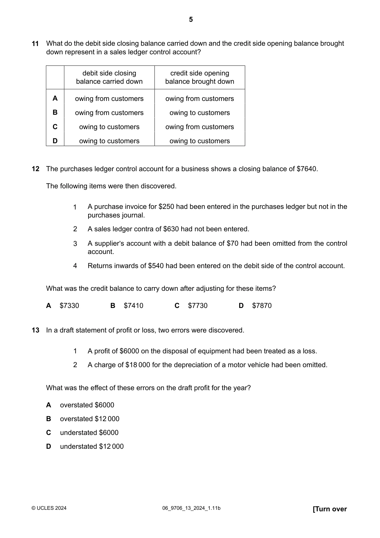 Cambridge A Level Accounting 9706 2024 May/June Paper 1 · Variant 3 question paper, page 5 of 12
