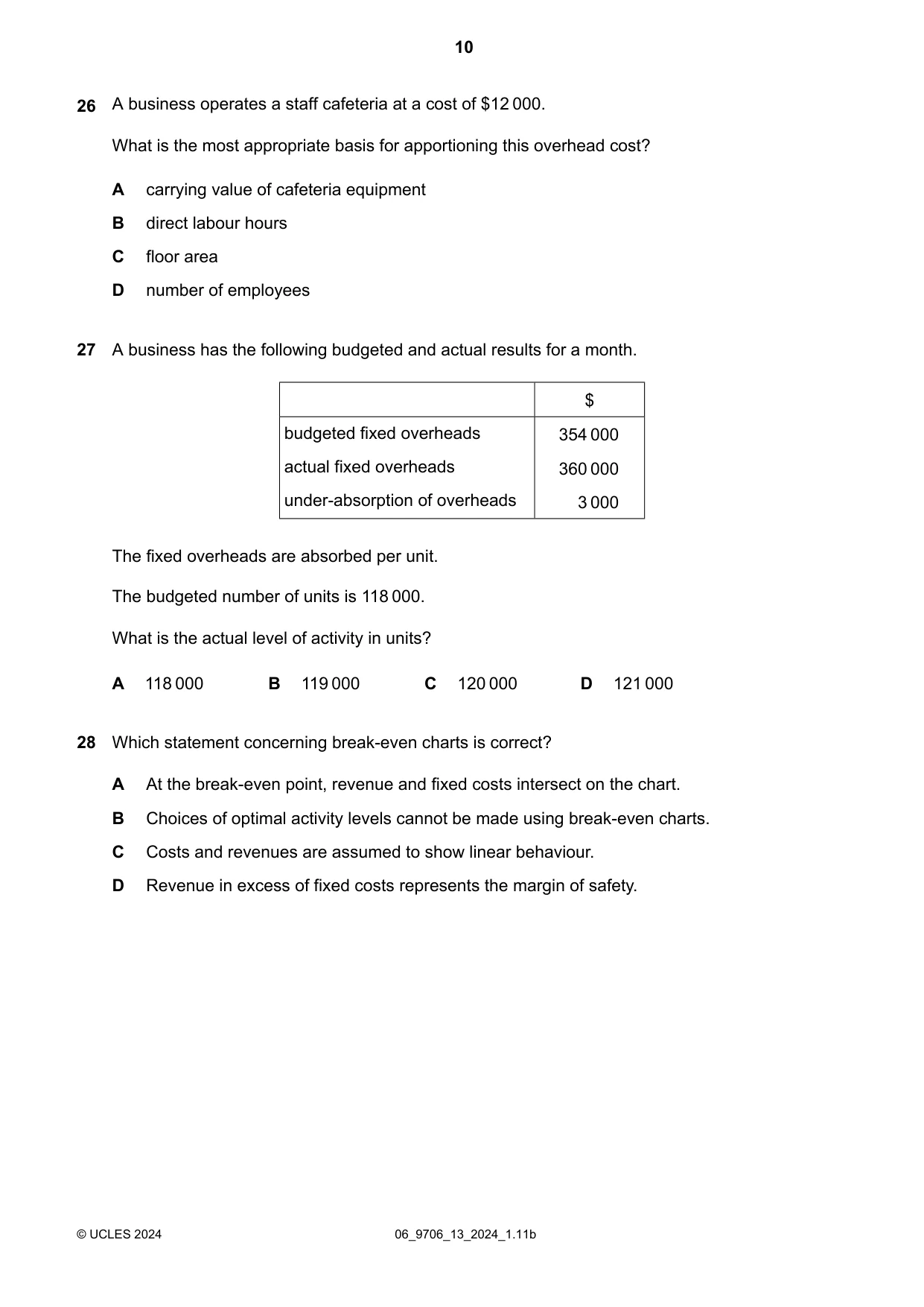 Cambridge A Level Accounting 9706 2024 May/June Paper 1 · Variant 3 question paper, page 10 of 12