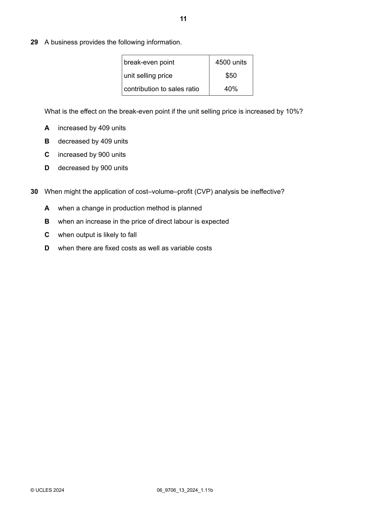 Cambridge A Level Accounting 9706 2024 May/June Paper 1 · Variant 3 question paper, page 11 of 12