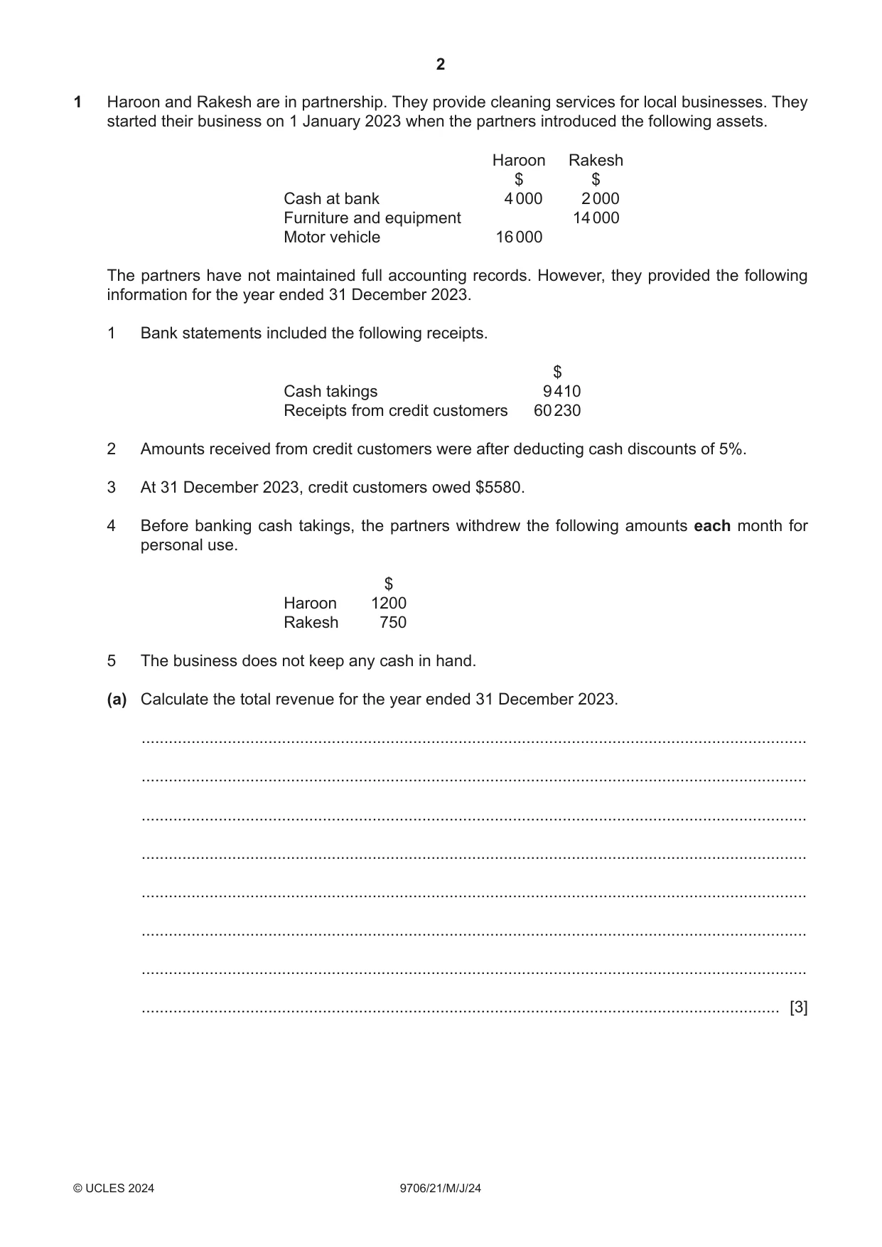 Cambridge A Level Accounting 9706 2024 May/June Paper 2 · Variant 1 question paper, page 2 of 20
