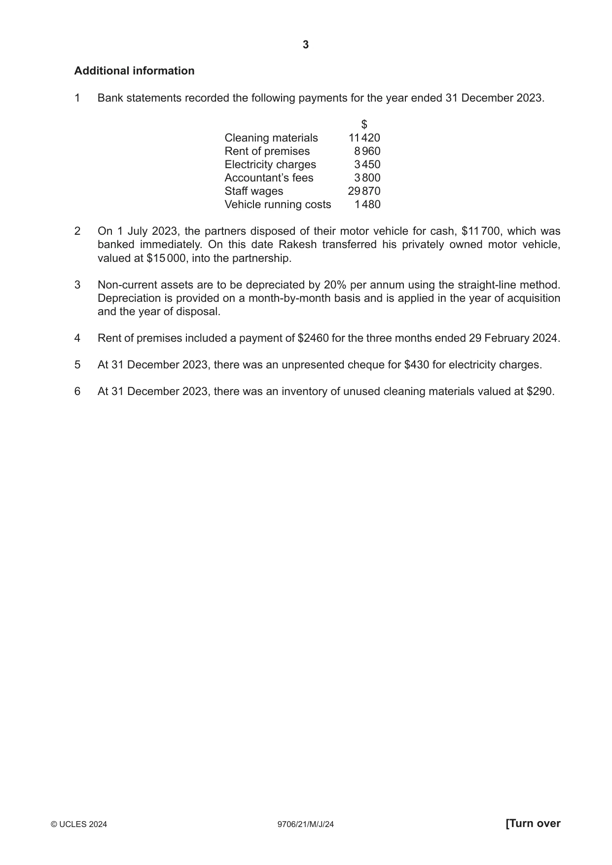 Cambridge A Level Accounting 9706 2024 May/June Paper 2 · Variant 1 question paper, page 3 of 20