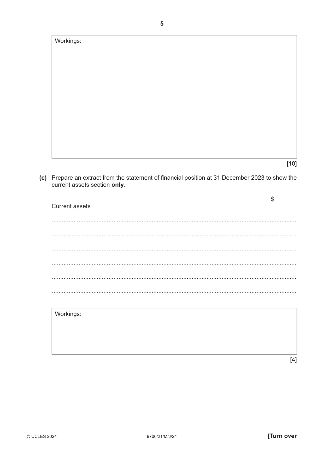 Cambridge A Level Accounting 9706 2024 May/June Paper 2 · Variant 1 question paper, page 5 of 20