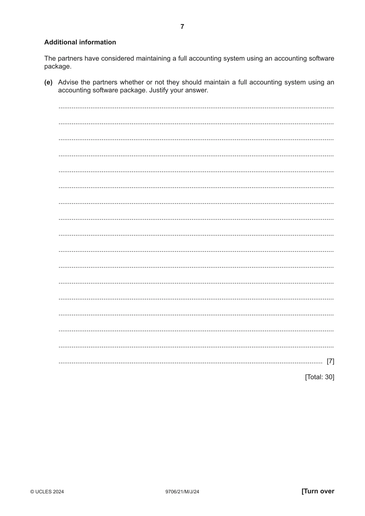 Cambridge A Level Accounting 9706 2024 May/June Paper 2 · Variant 1 question paper, page 7 of 20