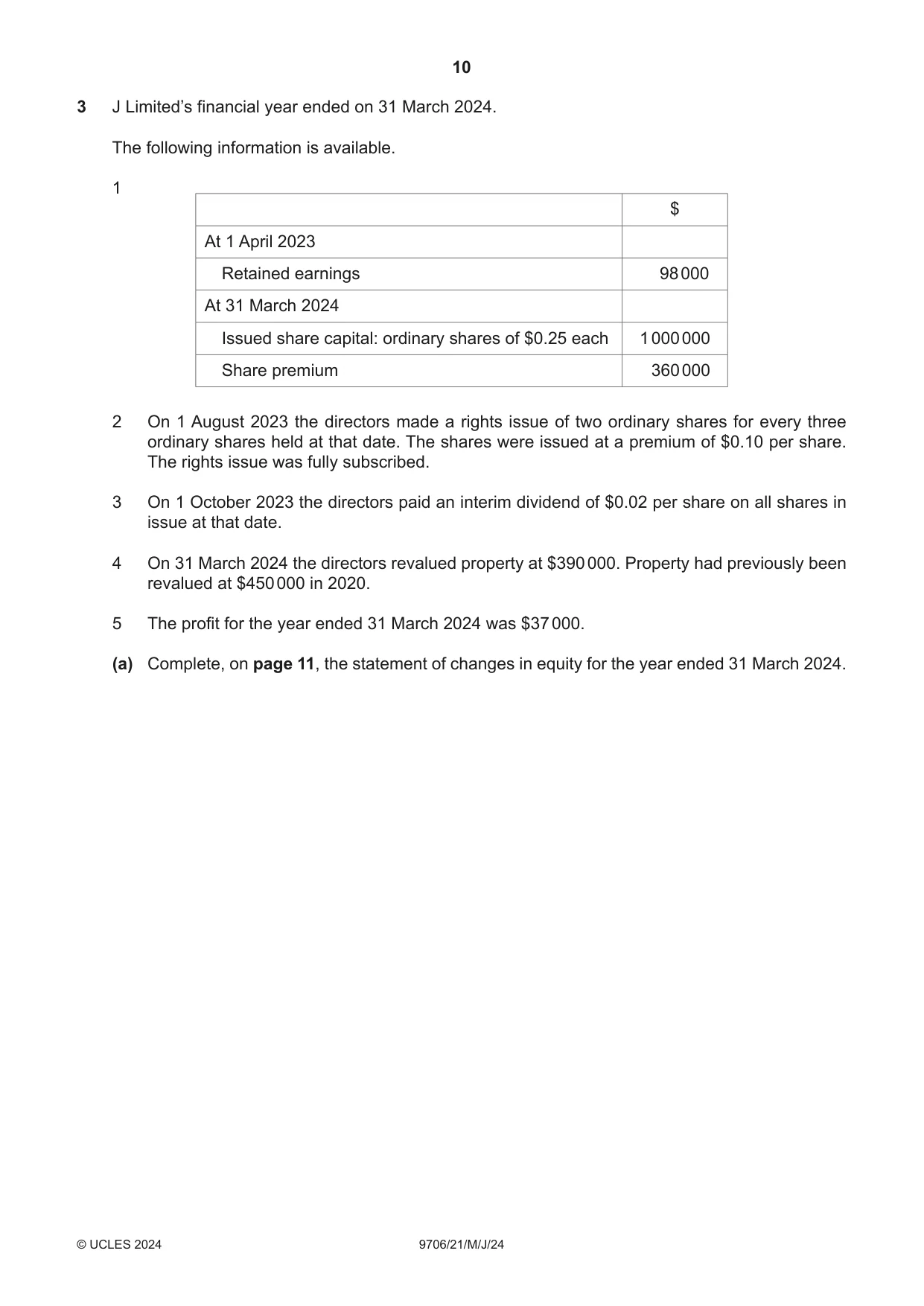 Cambridge A Level Accounting 9706 2024 May/June Paper 2 · Variant 1 question paper, page 10 of 20