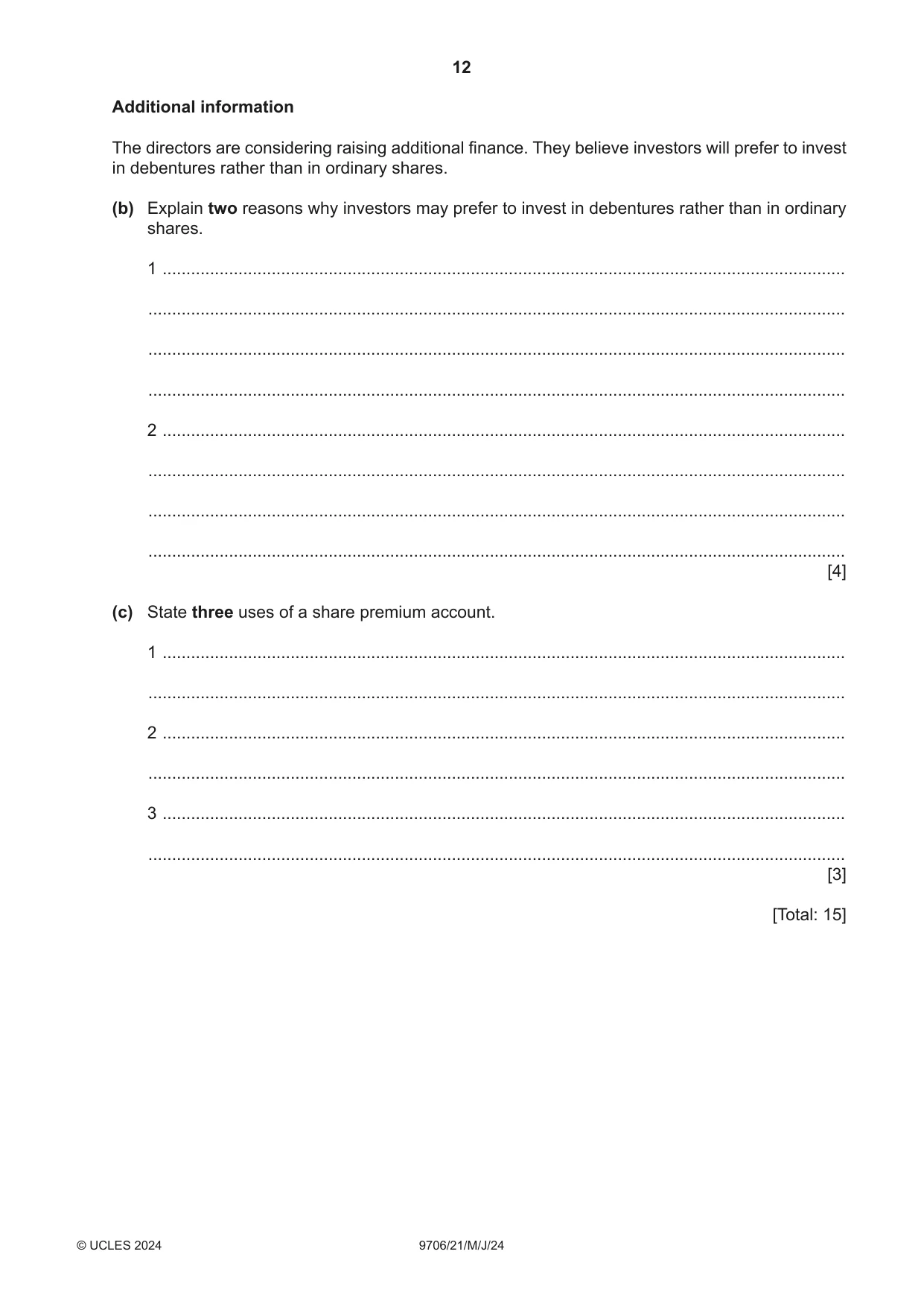 Cambridge A Level Accounting 9706 2024 May/June Paper 2 · Variant 1 question paper, page 12 of 20