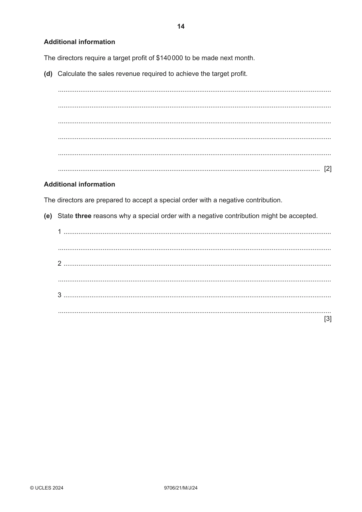 Cambridge A Level Accounting 9706 2024 May/June Paper 2 · Variant 1 question paper, page 14 of 20