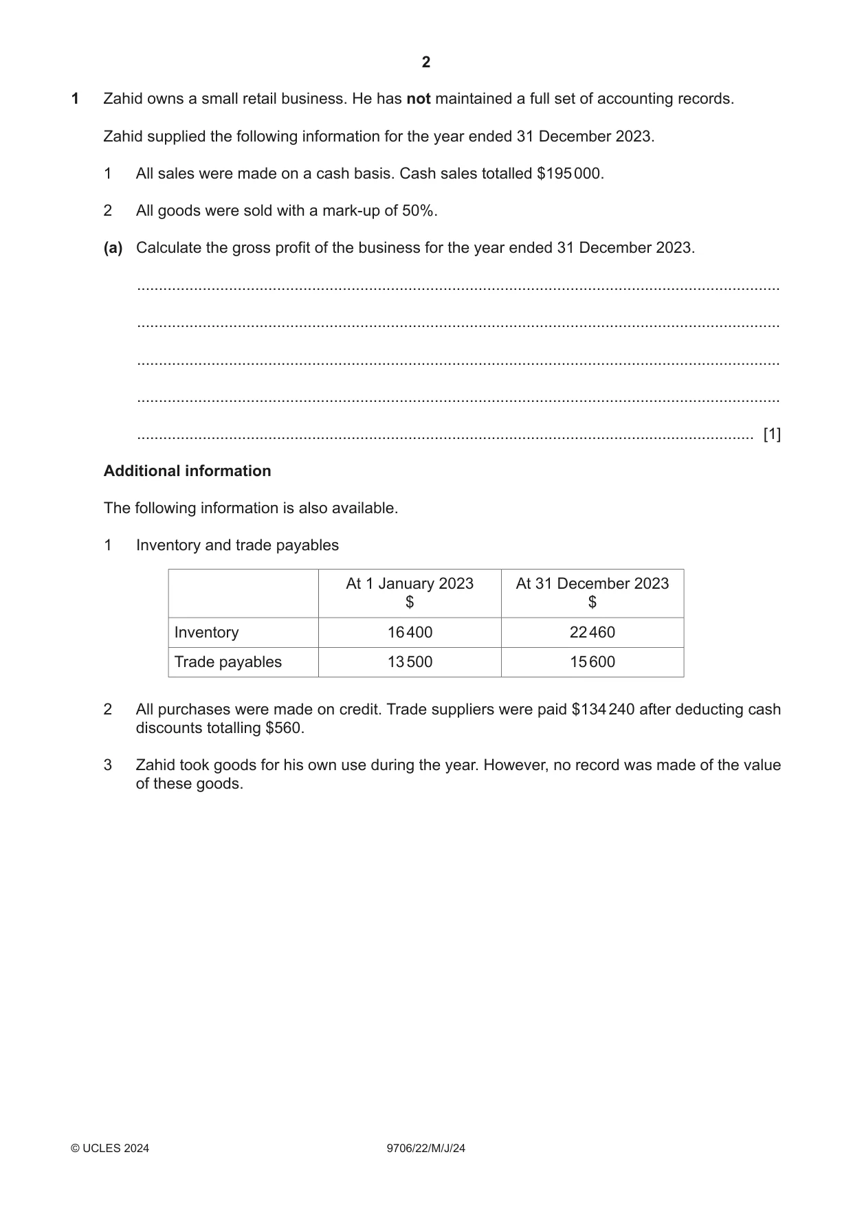 Cambridge A Level Accounting 9706 2024 May/June Paper 2 · Variant 2 question paper, page 2 of 16