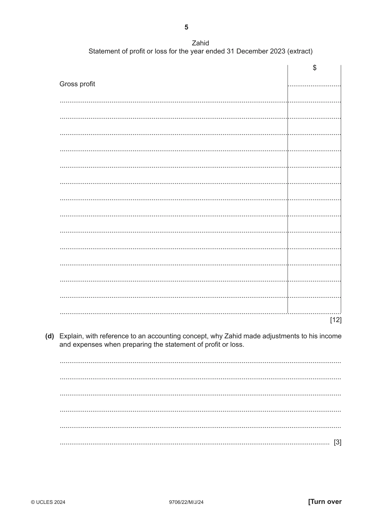Cambridge A Level Accounting 9706 2024 May/June Paper 2 · Variant 2 question paper, page 5 of 16