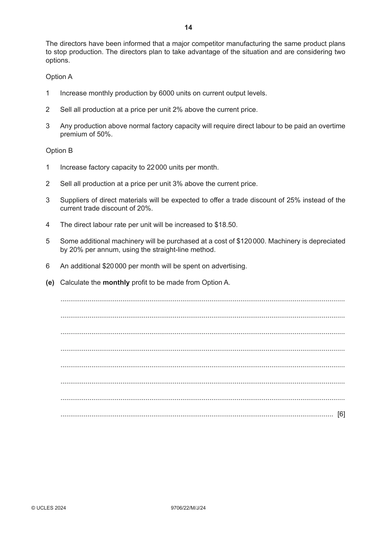 Cambridge A Level Accounting 9706 2024 May/June Paper 2 · Variant 2 question paper, page 14 of 16