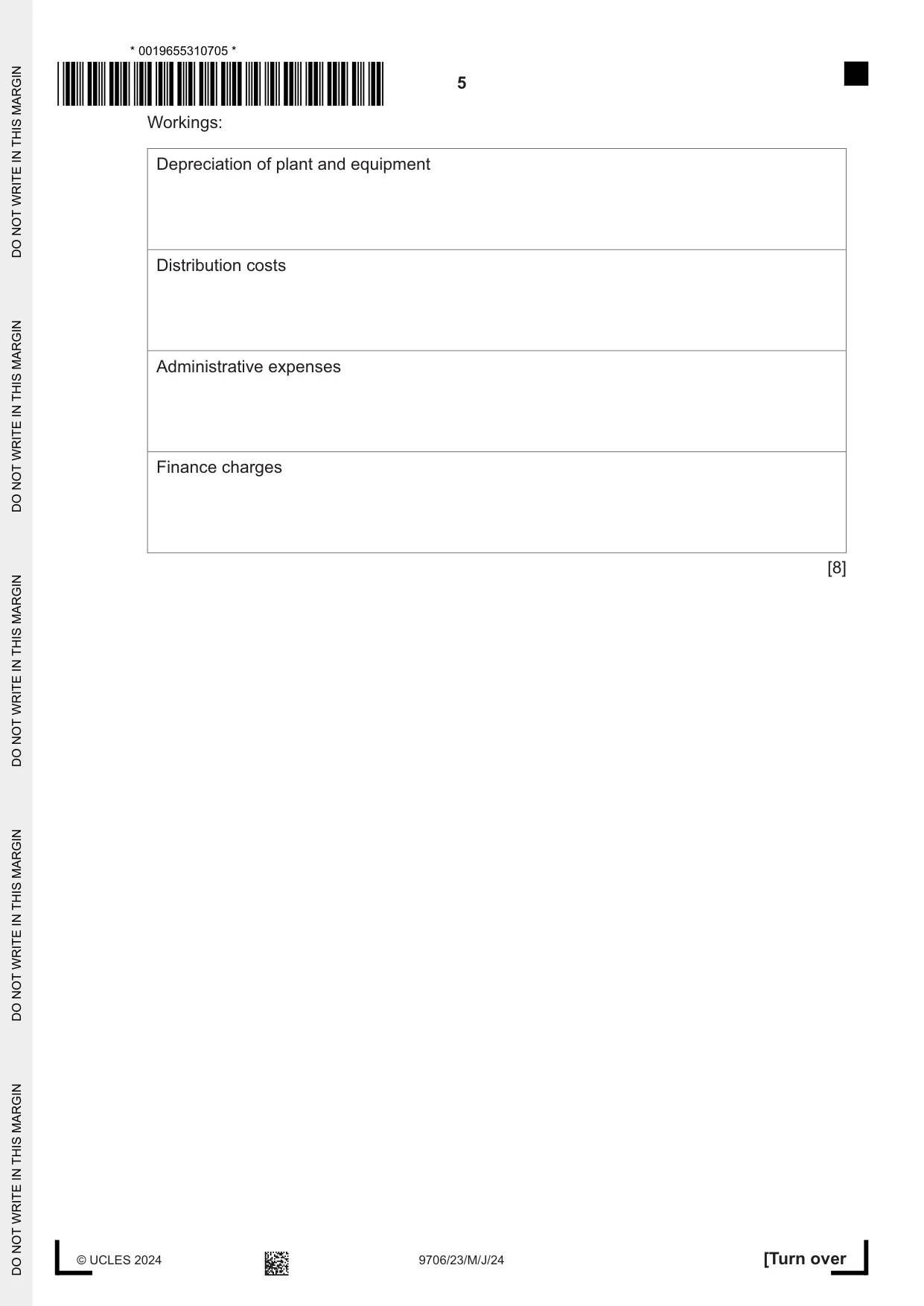 Cambridge A Level Accounting 9706 2024 May/June Paper 2 · Variant 3 question paper, page 5 of 16