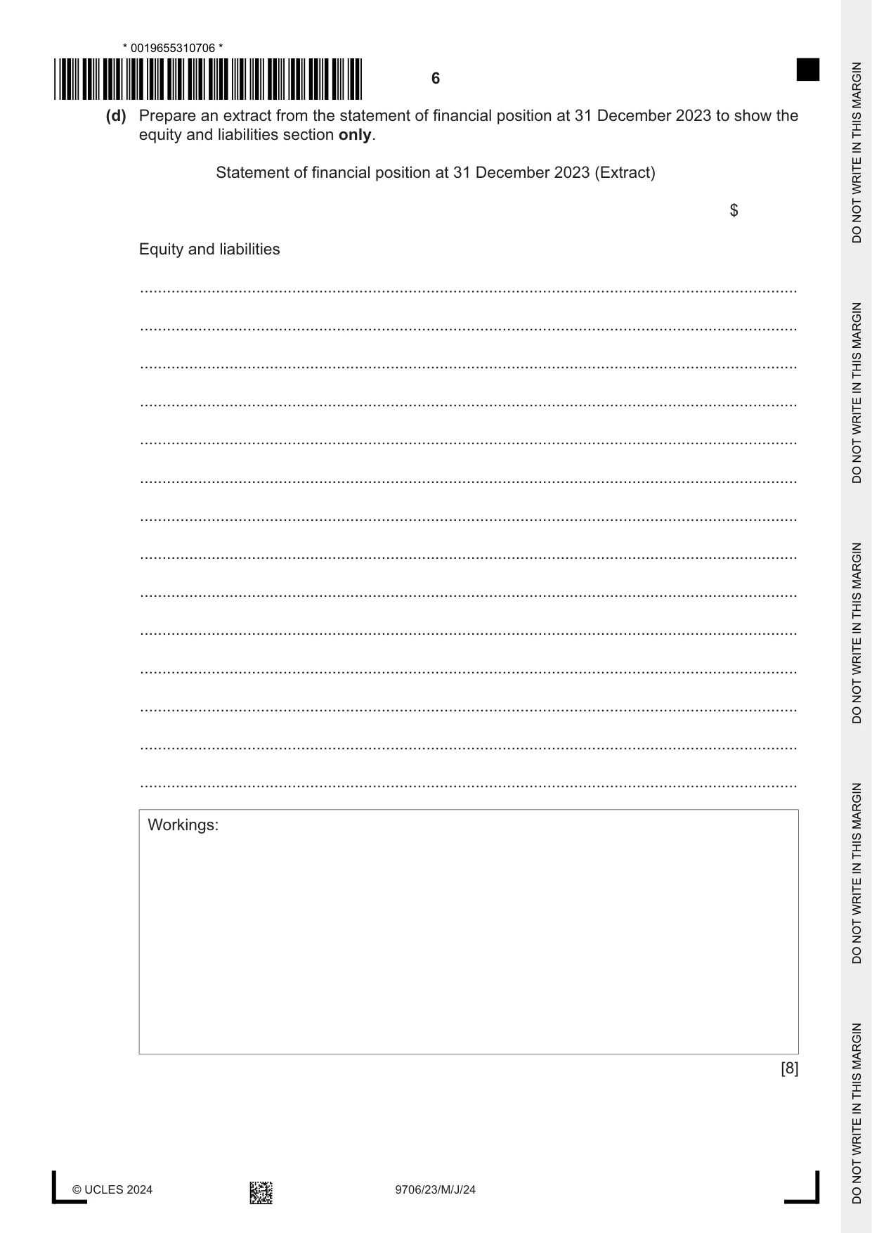 Cambridge A Level Accounting 9706 2024 May/June Paper 2 · Variant 3 question paper, page 6 of 16