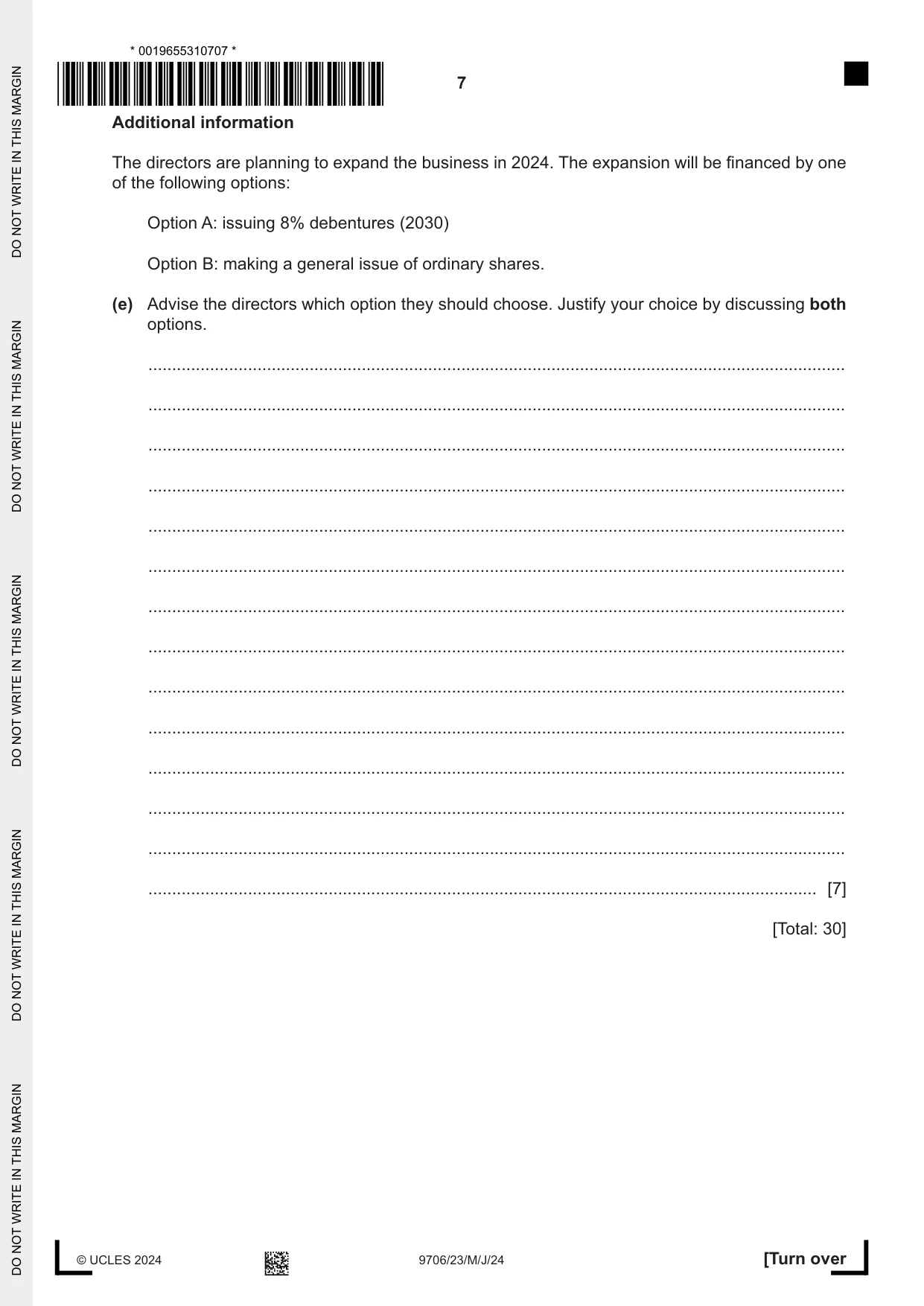 Cambridge A Level Accounting 9706 2024 May/June Paper 2 · Variant 3 question paper, page 7 of 16