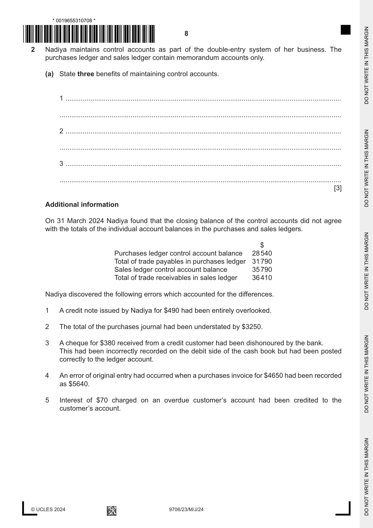 Cambridge A Level Accounting 9706 2024 May/June Paper 2 · Variant 3 question paper, page 8 of 16