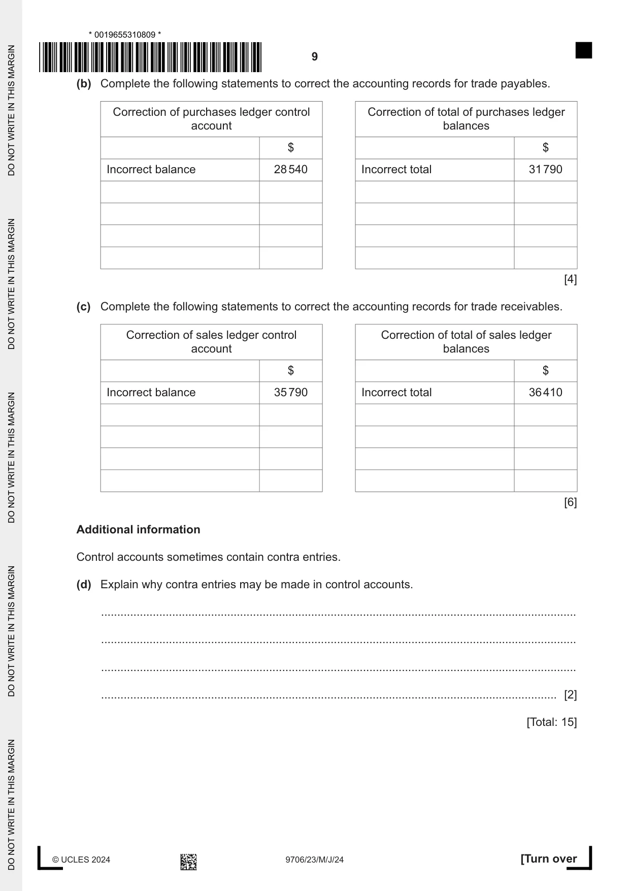 Cambridge A Level Accounting 9706 2024 May/June Paper 2 · Variant 3 question paper, page 9 of 16