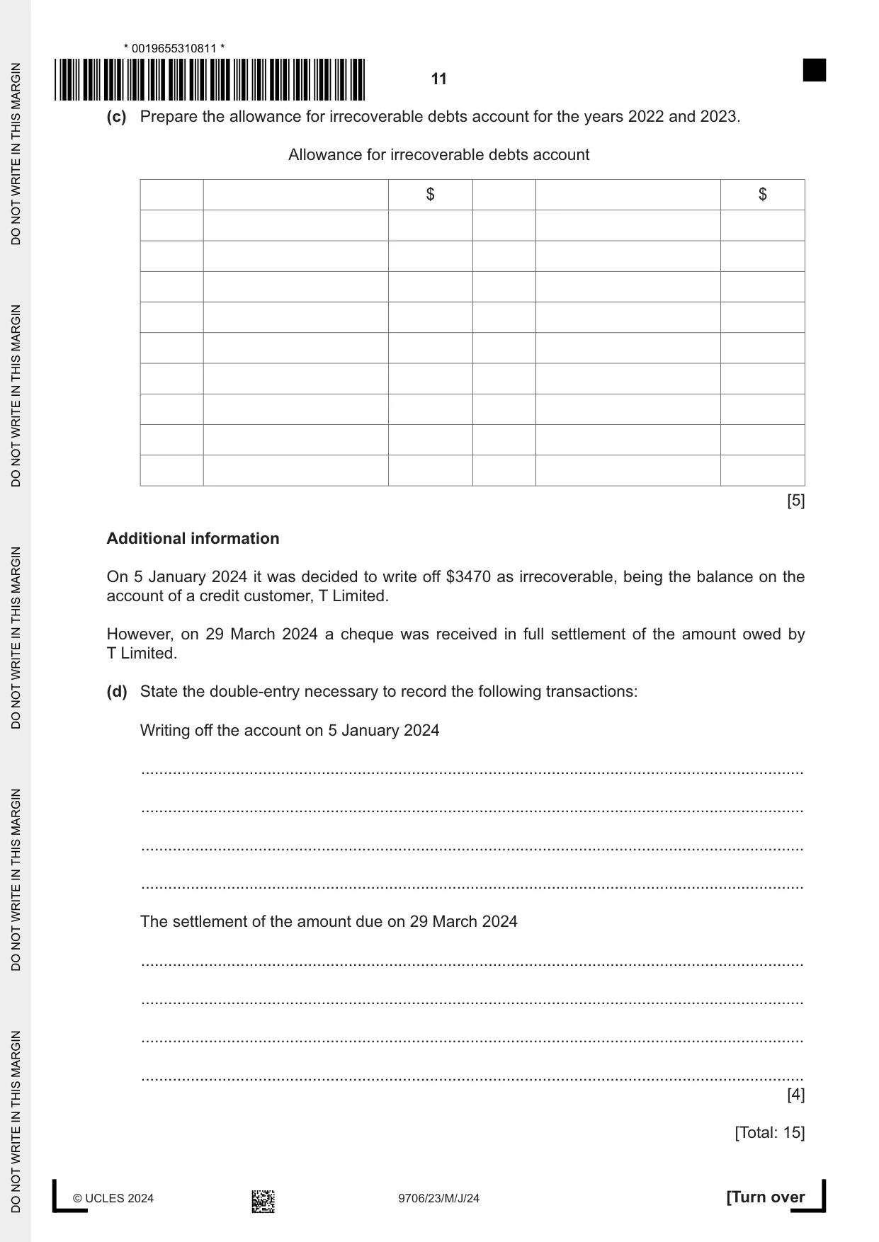 Cambridge A Level Accounting 9706 2024 May/June Paper 2 · Variant 3 question paper, page 11 of 16