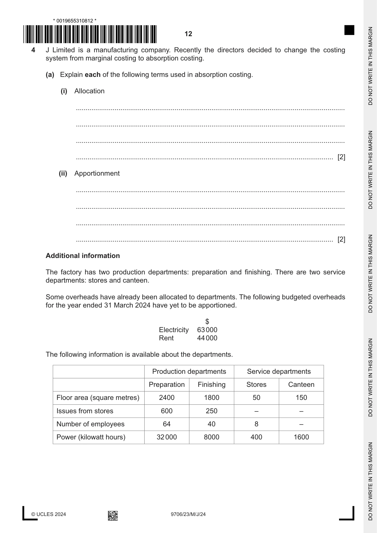 Cambridge A Level Accounting 9706 2024 May/June Paper 2 · Variant 3 question paper, page 12 of 16