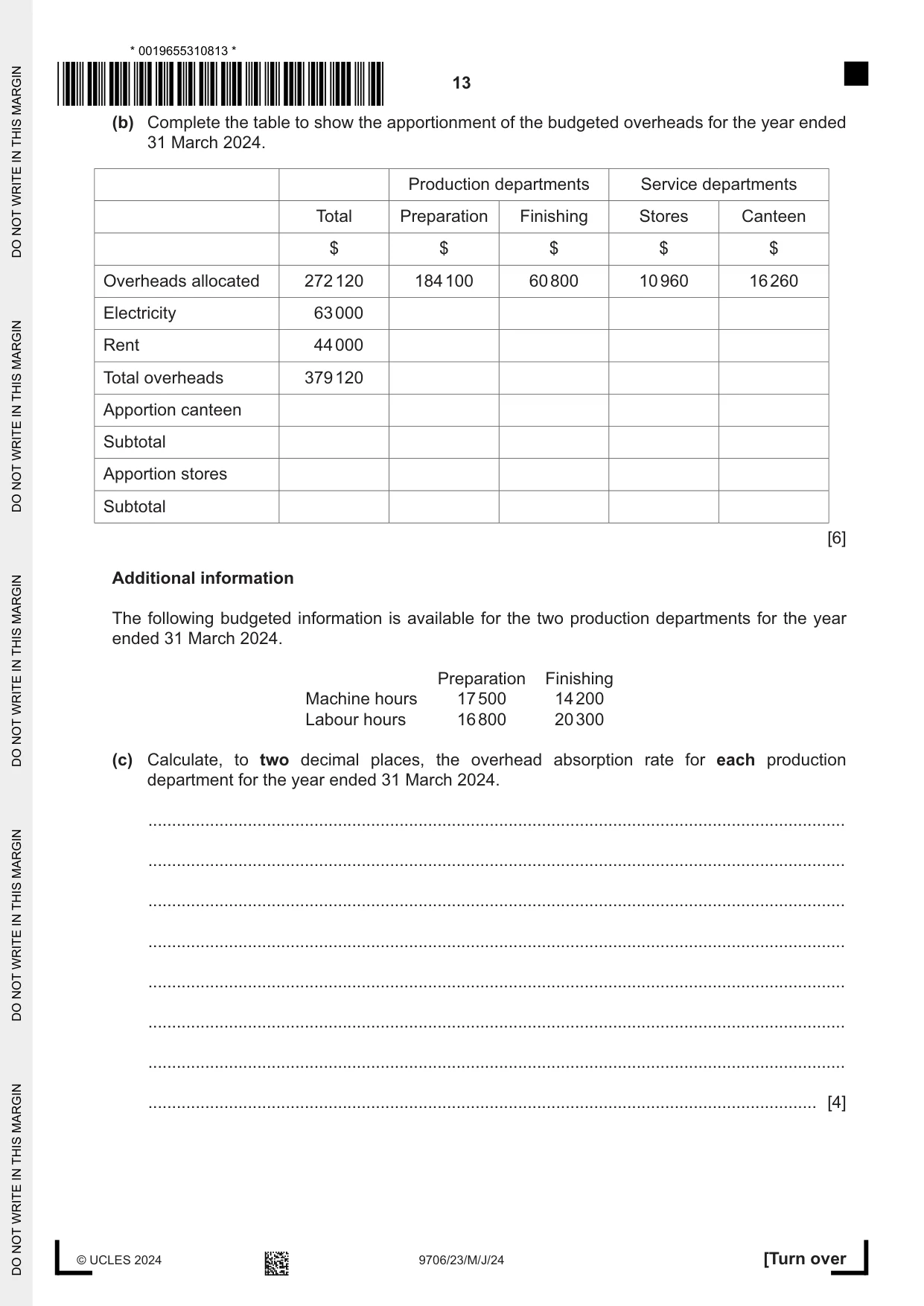 Cambridge A Level Accounting 9706 2024 May/June Paper 2 · Variant 3 question paper, page 13 of 16