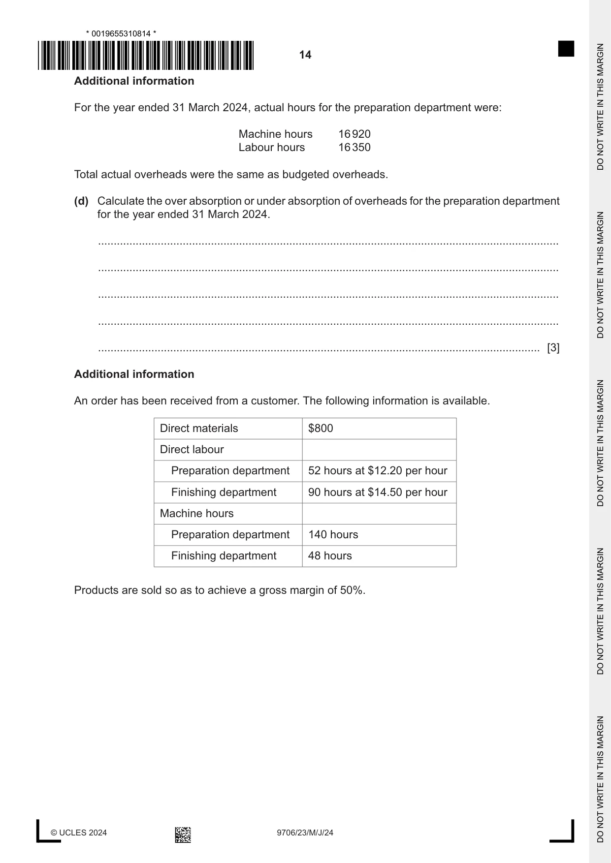 Cambridge A Level Accounting 9706 2024 May/June Paper 2 · Variant 3 question paper, page 14 of 16