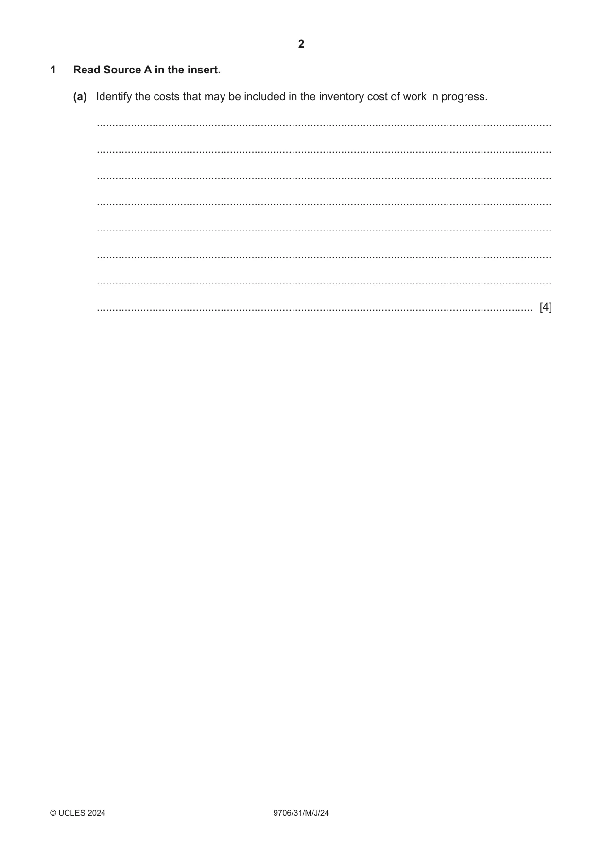 Cambridge A Level Accounting 9706 2024 May/June Paper 3 · Variant 1 question paper, page 2 of 12