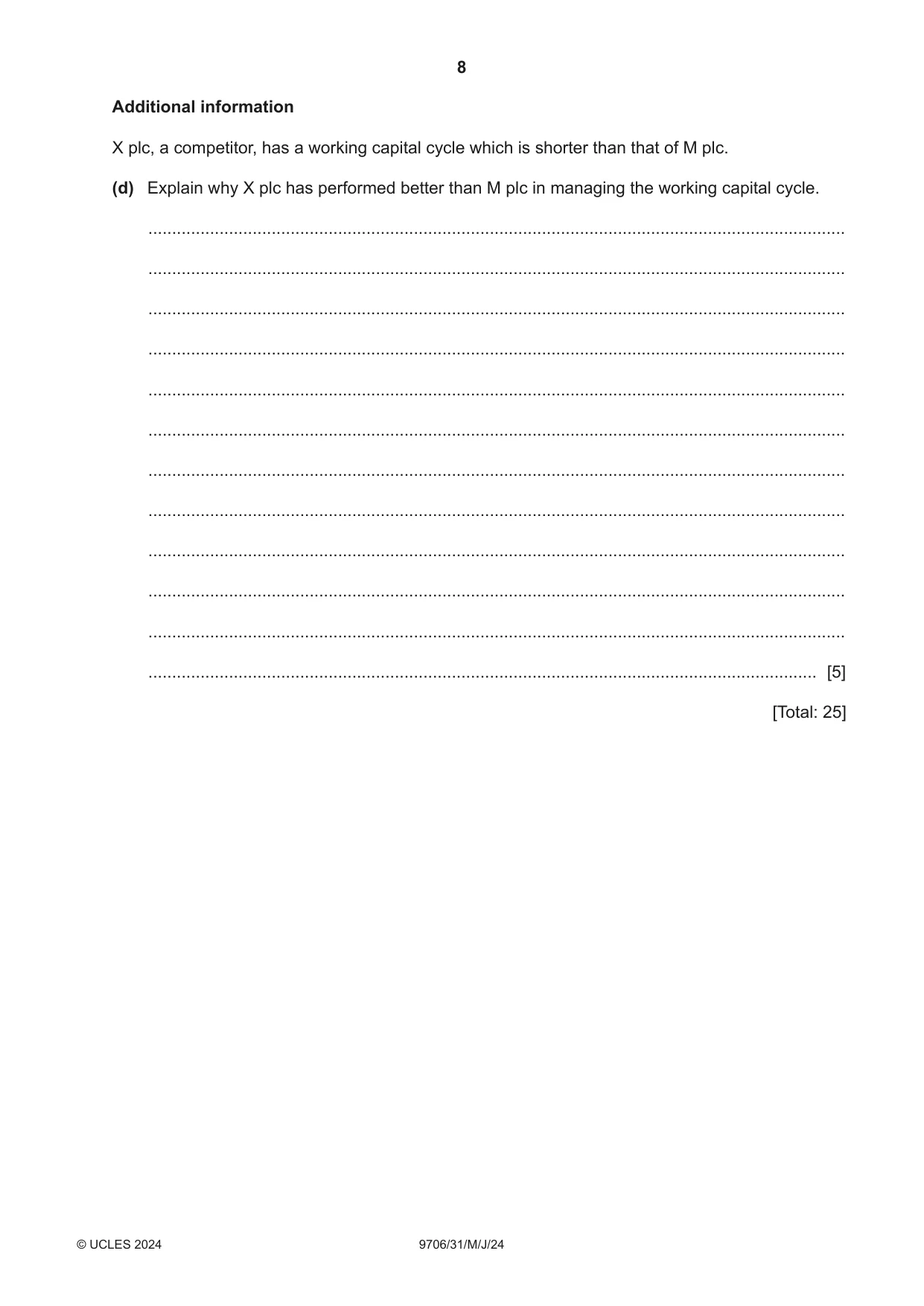 Cambridge A Level Accounting 9706 2024 May/June Paper 3 · Variant 1 question paper, page 8 of 12