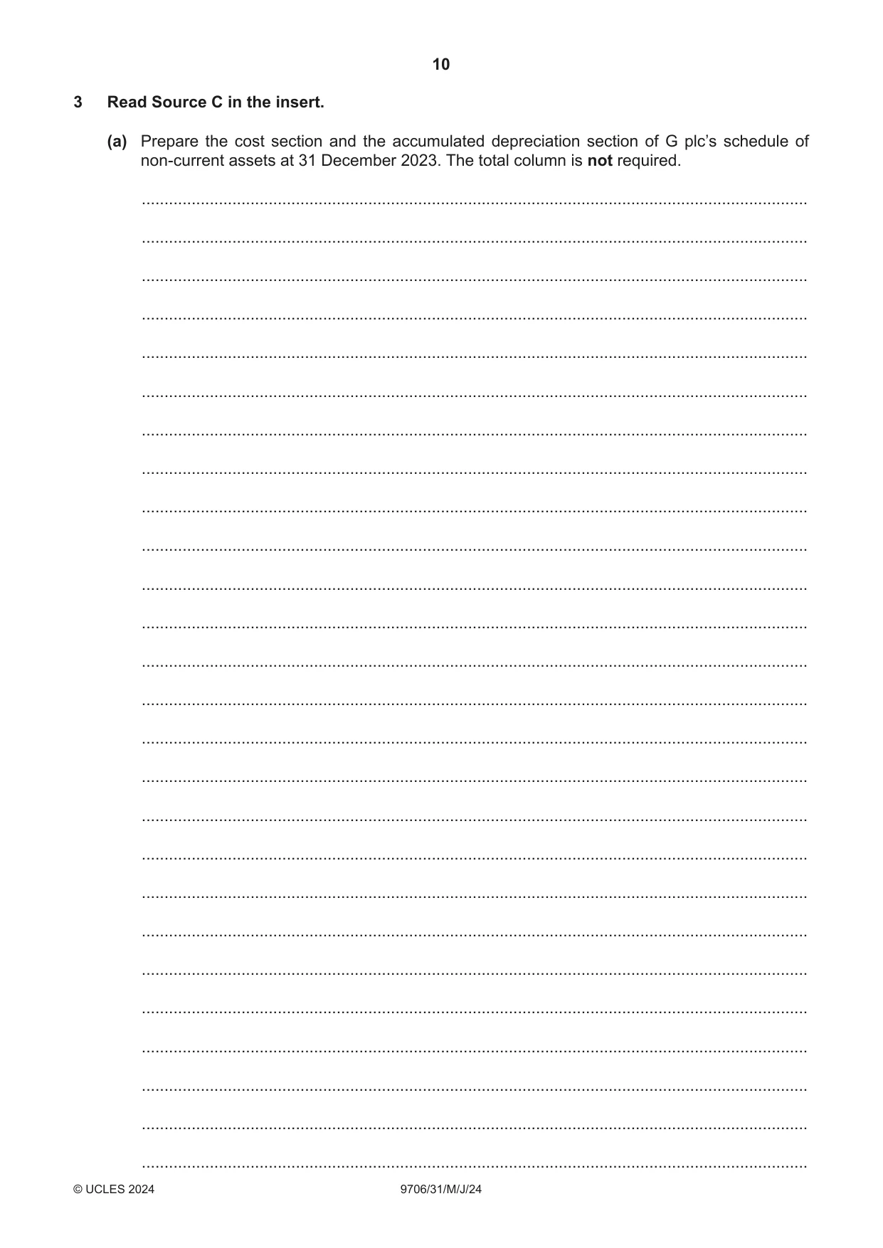 Cambridge A Level Accounting 9706 2024 May/June Paper 3 · Variant 1 question paper, page 10 of 12